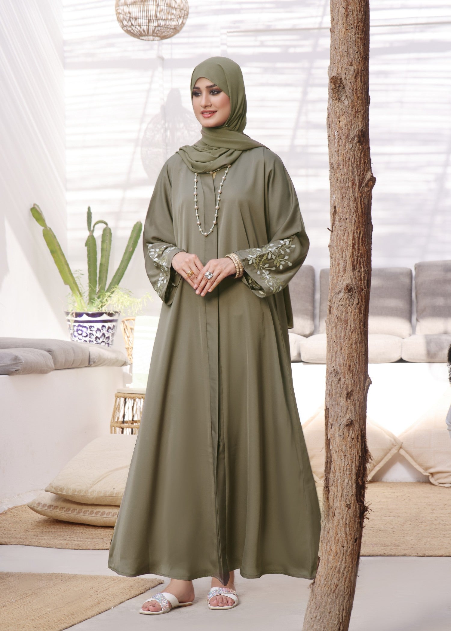 nidha Abaya in Olive green