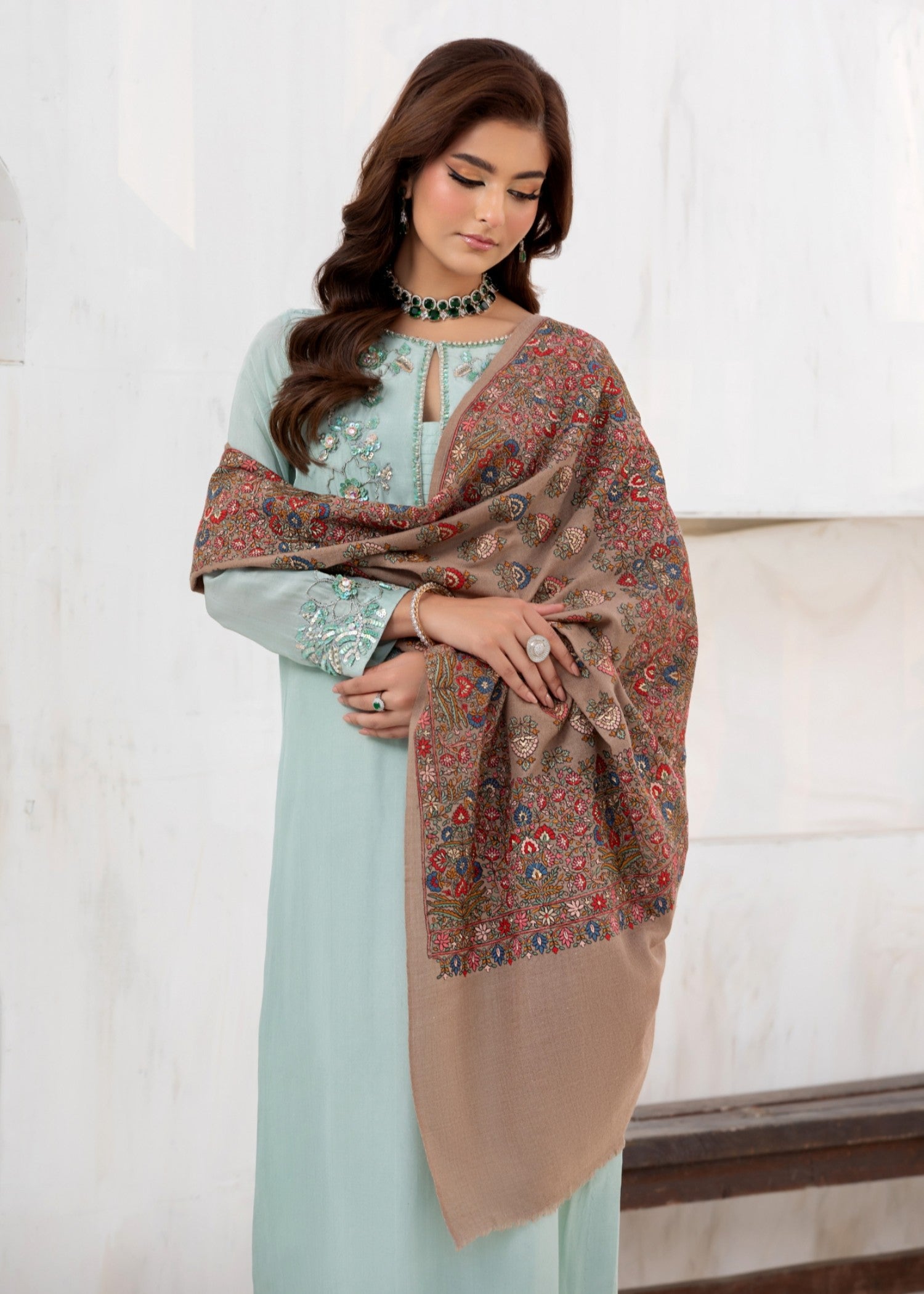 korean raw silk Kurta Set in Meadow green