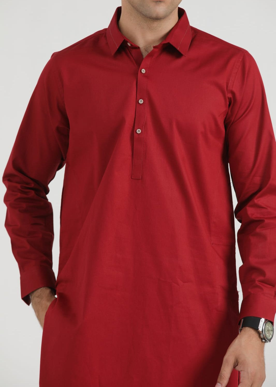 cotton satin Kurta in Cherry red