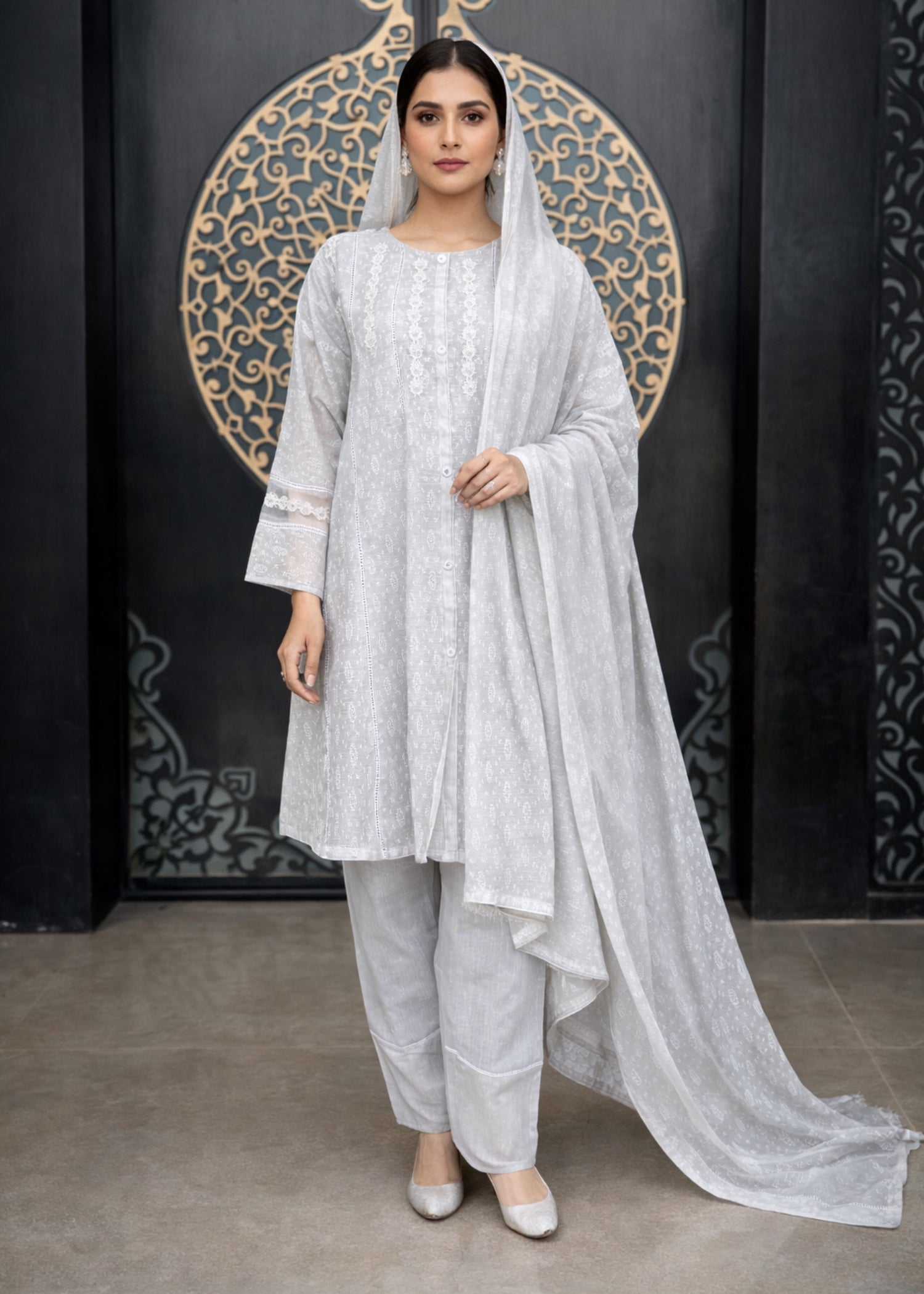 paper lawn Short Frock in Silver
