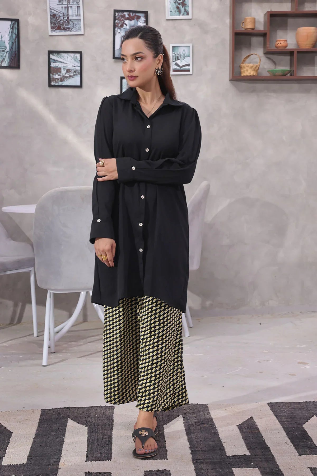 polyester georgette Kurta Set in Jet black