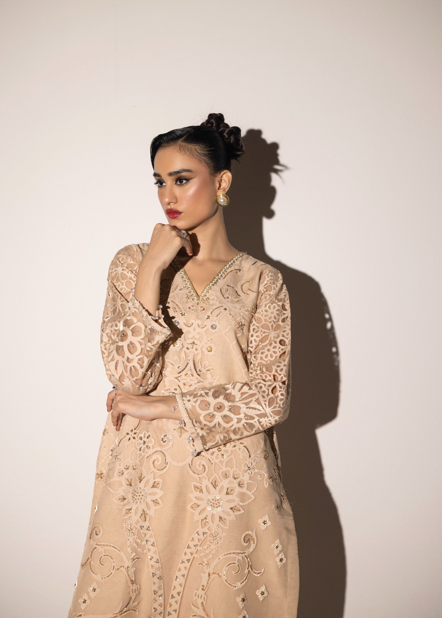 poly organza Kurta Set in Cream