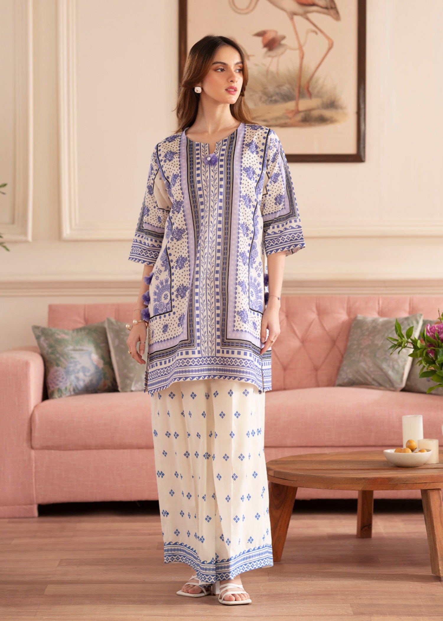 lawn Unstitched in Off-white, periwinkle