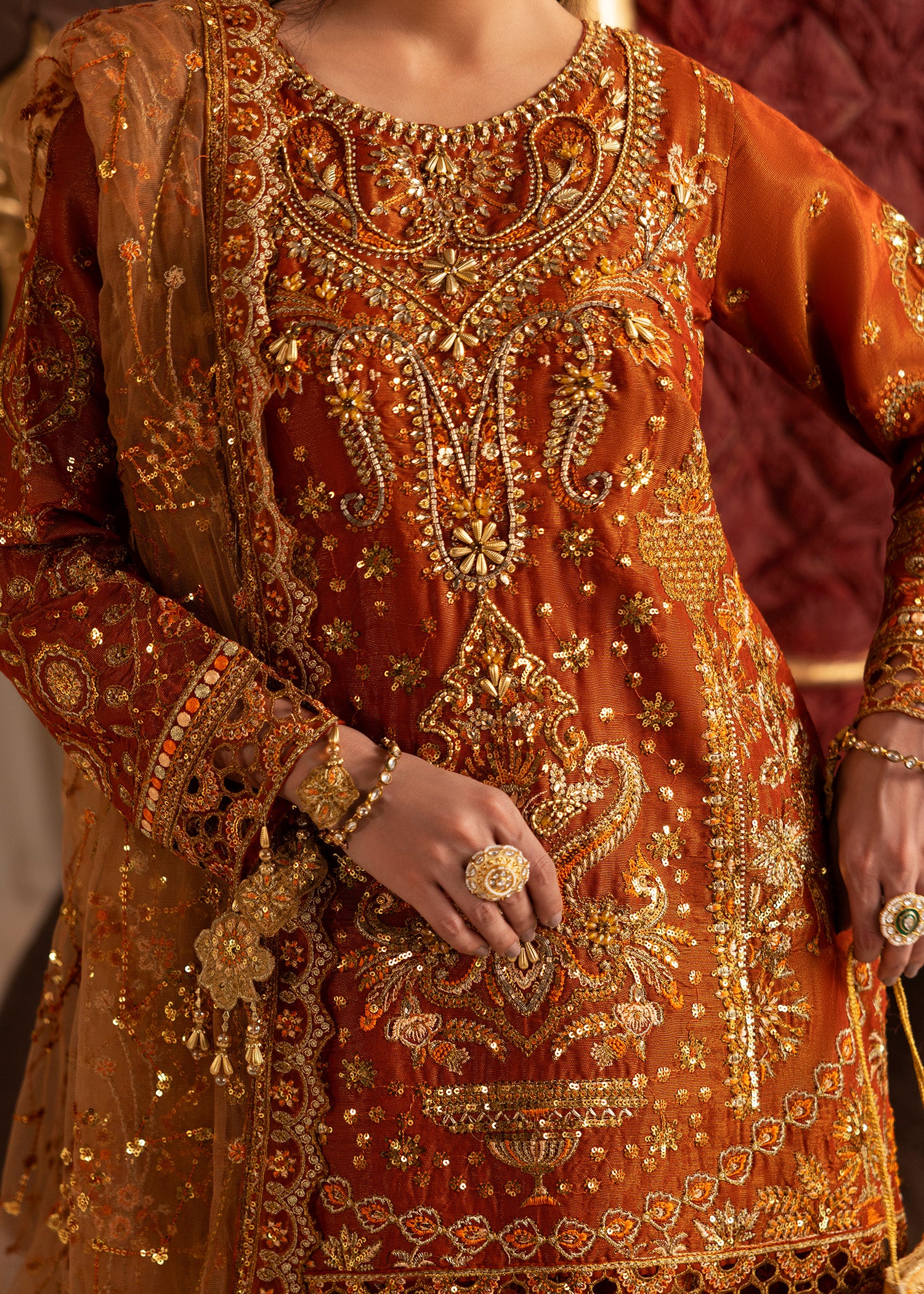 masuri Lehenga in Burnt orange