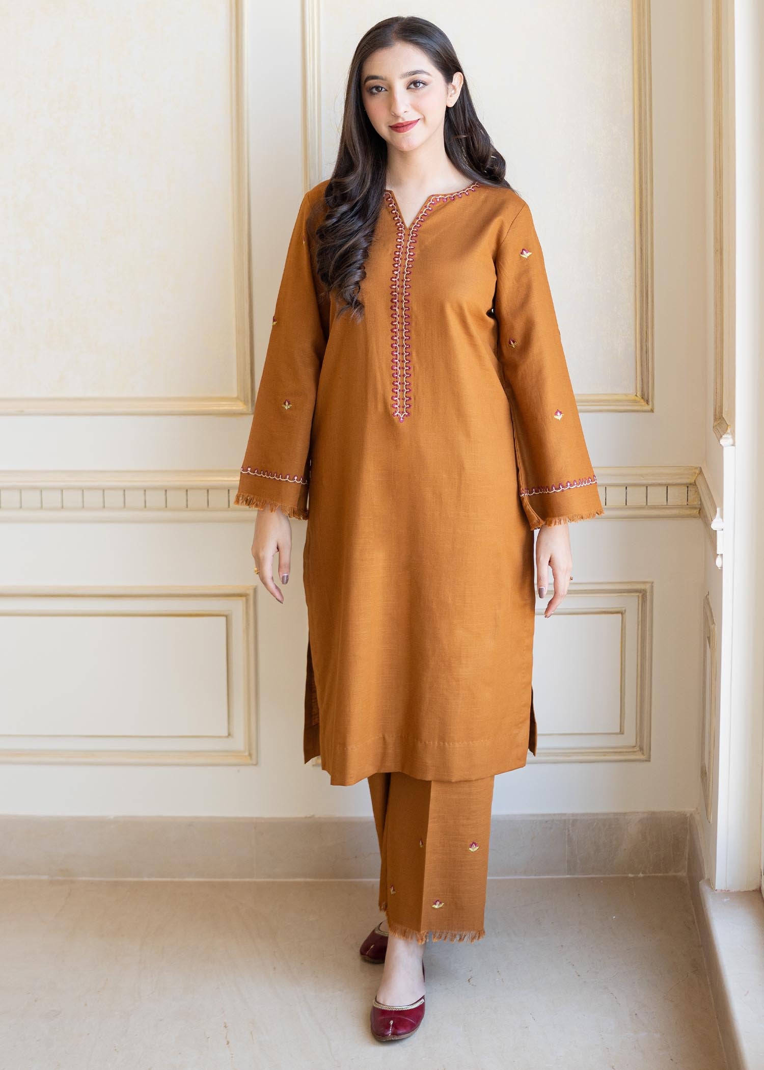 khaddar Kurta Set in Honey