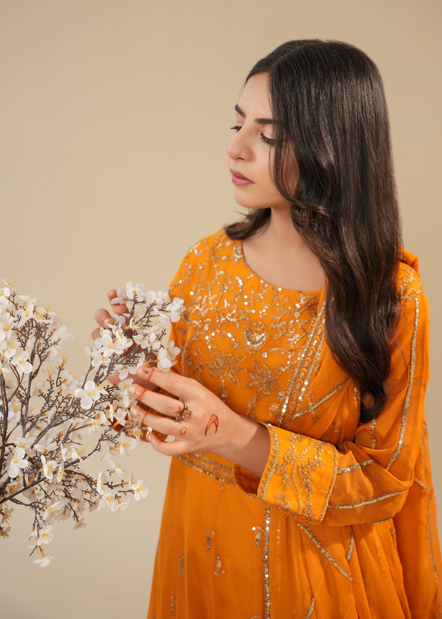 crinkle chiffon Maxi in Orange