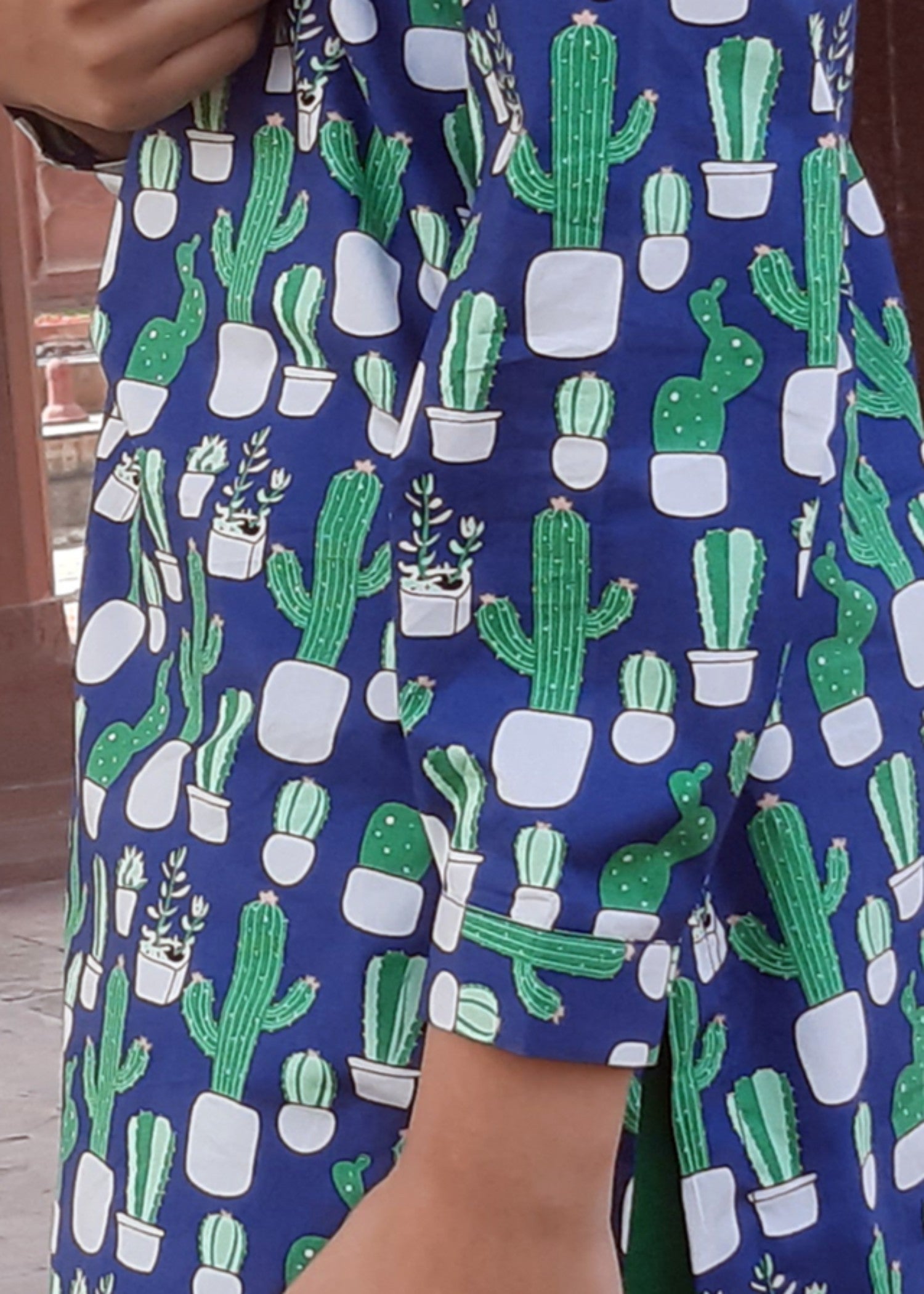 cambric Kurta Set in Blue, green