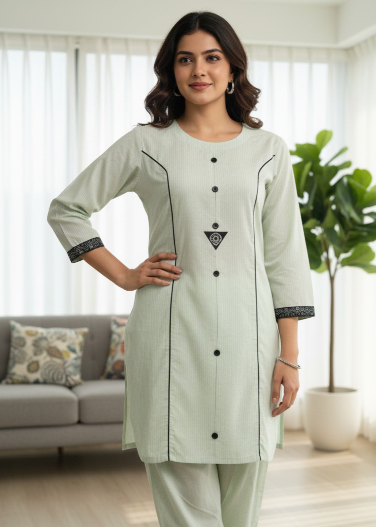 pure cotton Kurta Set in Mint green