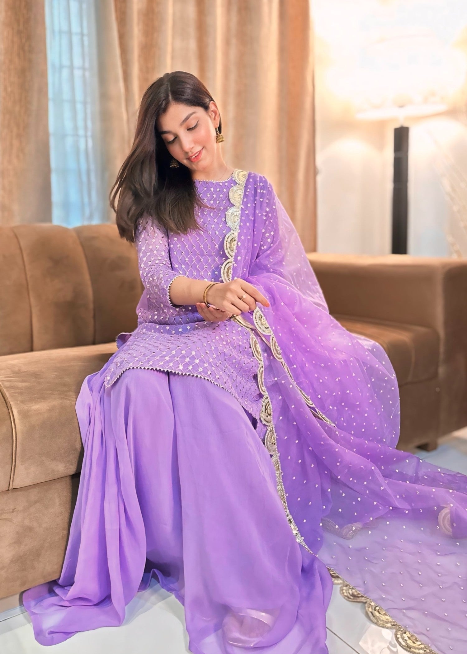 bemberg crinkle chiffon Sharara in Bright lavender