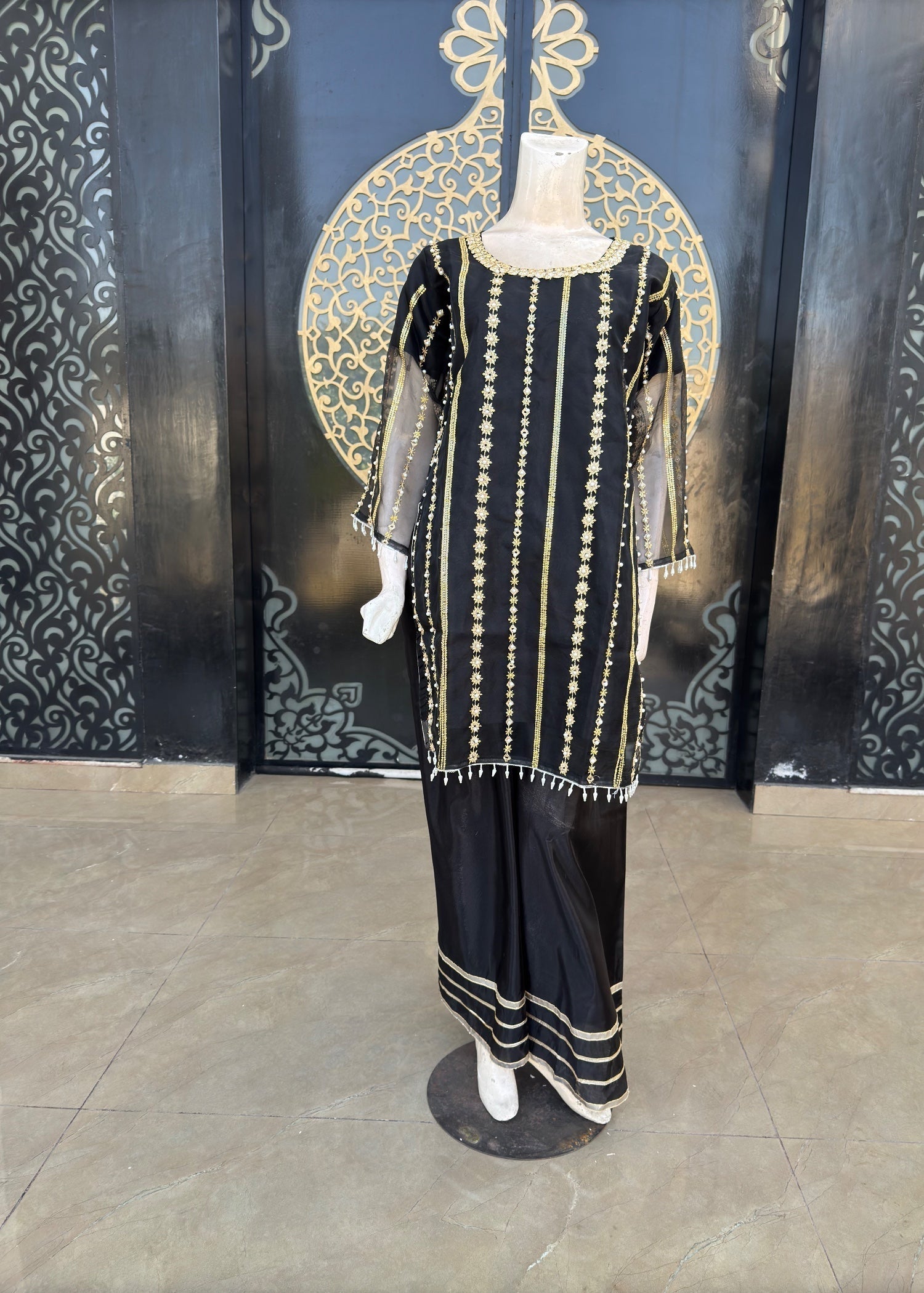 organza Sharara in Jet black