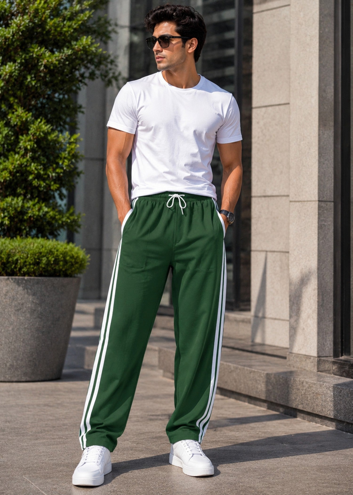 cotton Trousers in Bottle green