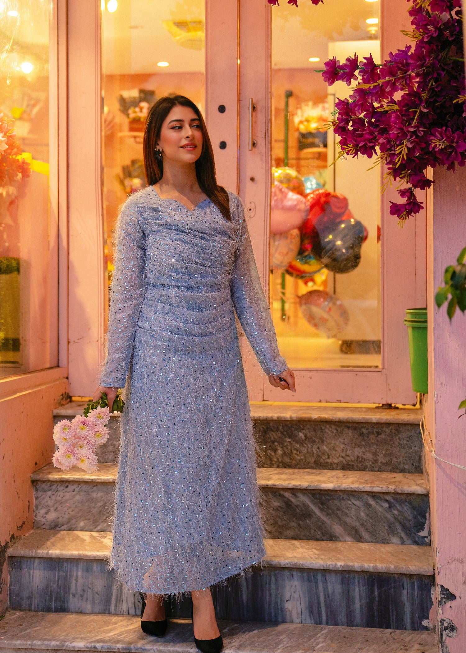 georgette chiffon Dress in Powder blue
