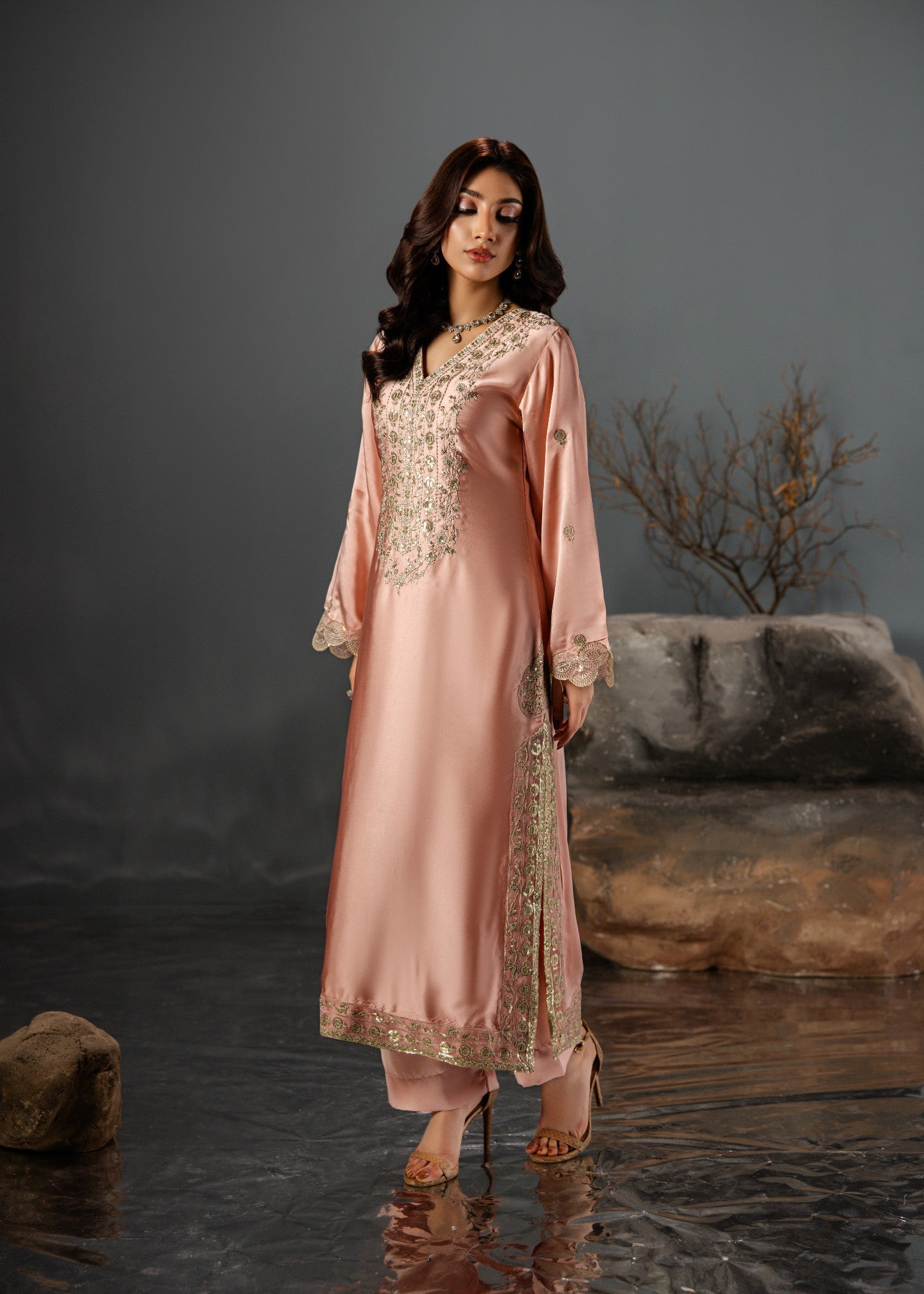 silk Kurta Set in Light pink