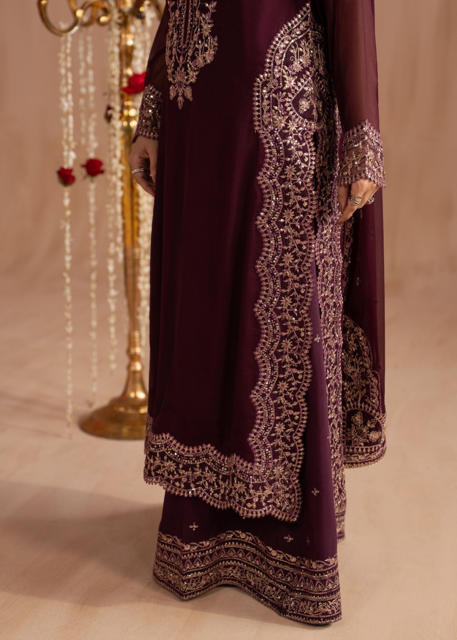 bemberg crinkle chiffon Kurta Set in Royal amethyst