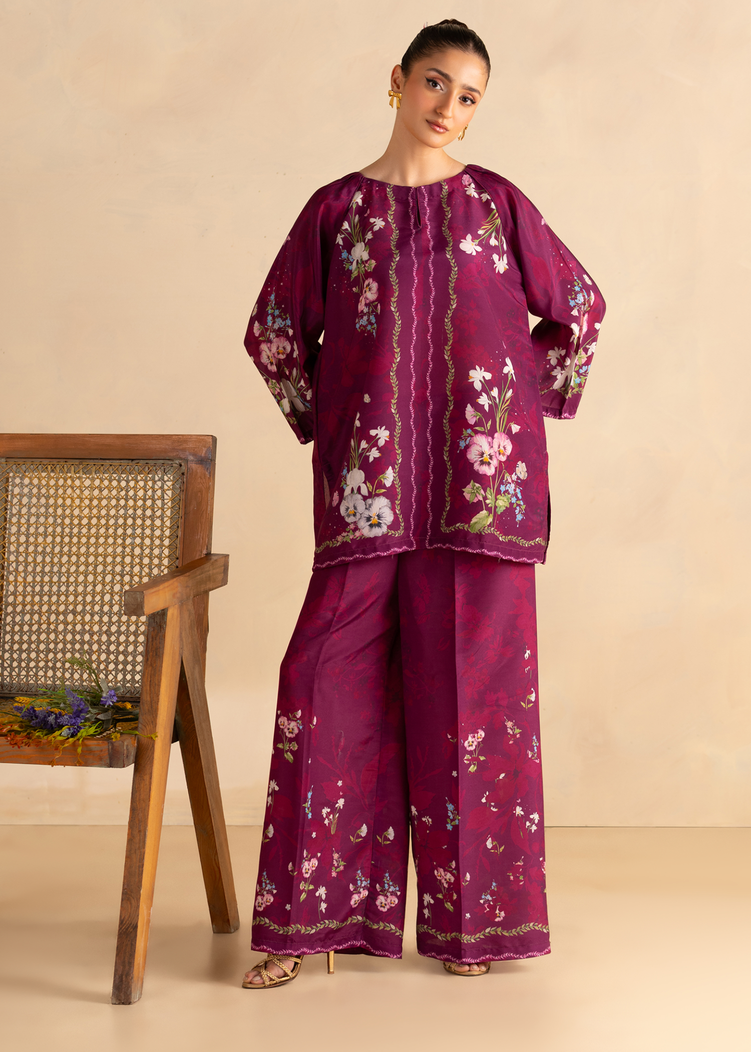 blended cambric Co Ord Sets in Purple