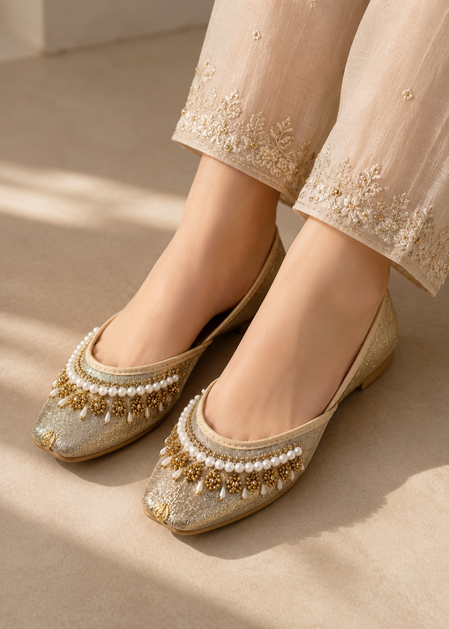 Khussa in Champagne by - High Quality Women Khussa KVC7001