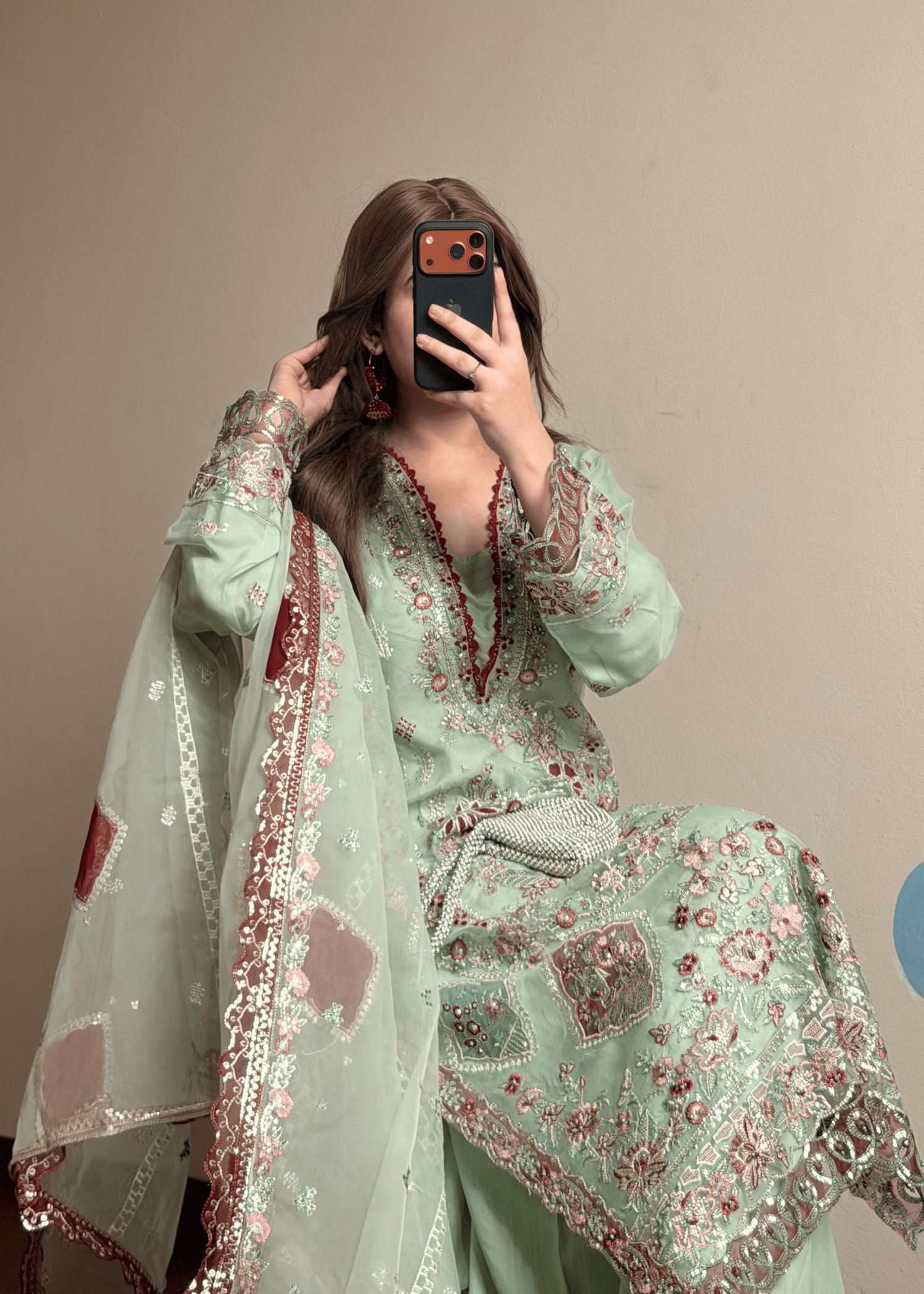 zari organza Sharara in Pistachio green