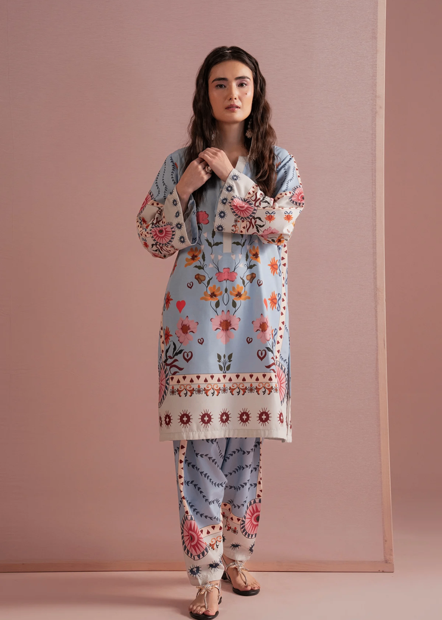 twill khaddar Co Ord Sets in Light blue
