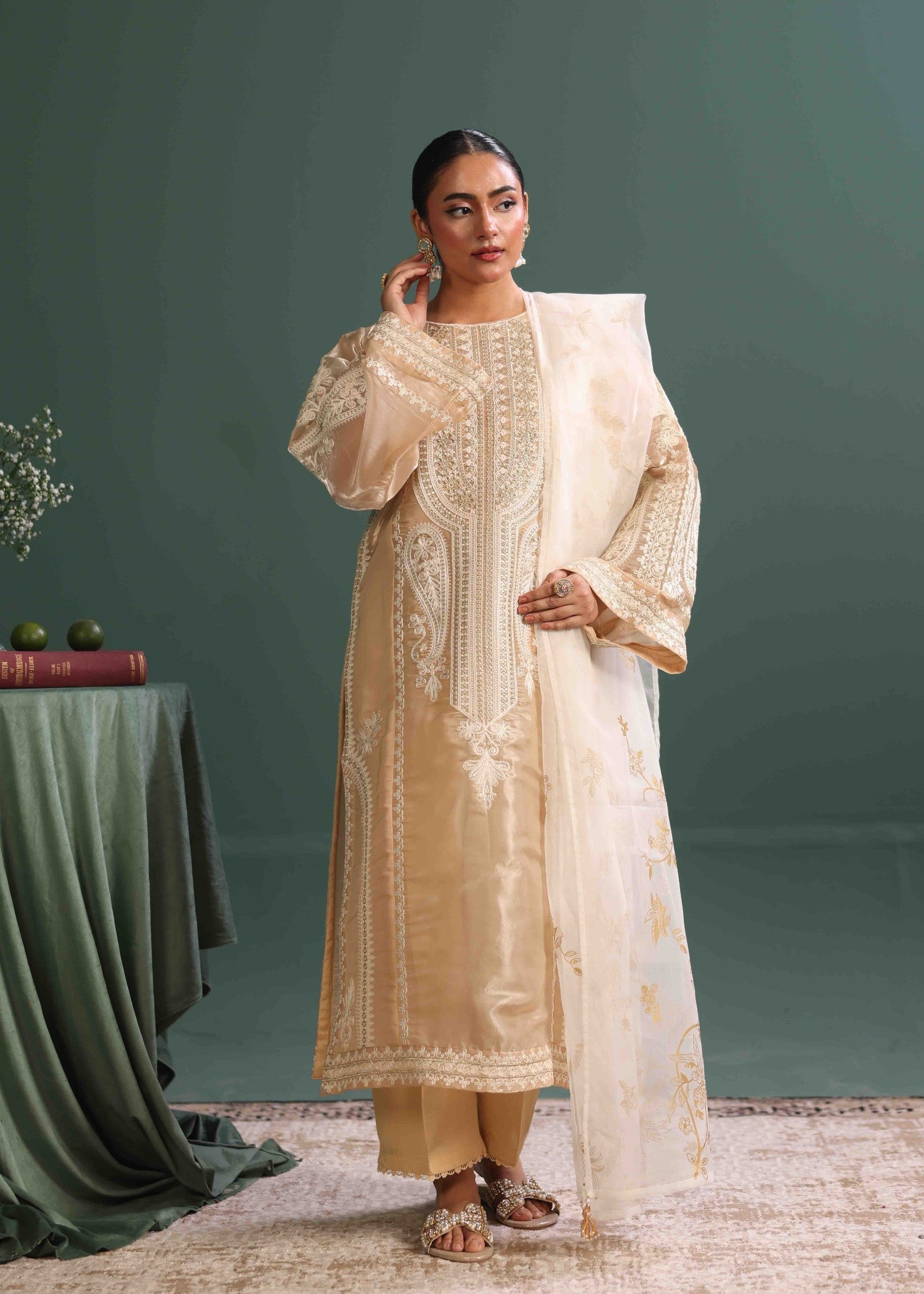 tussar silk Kurta Set in Cream