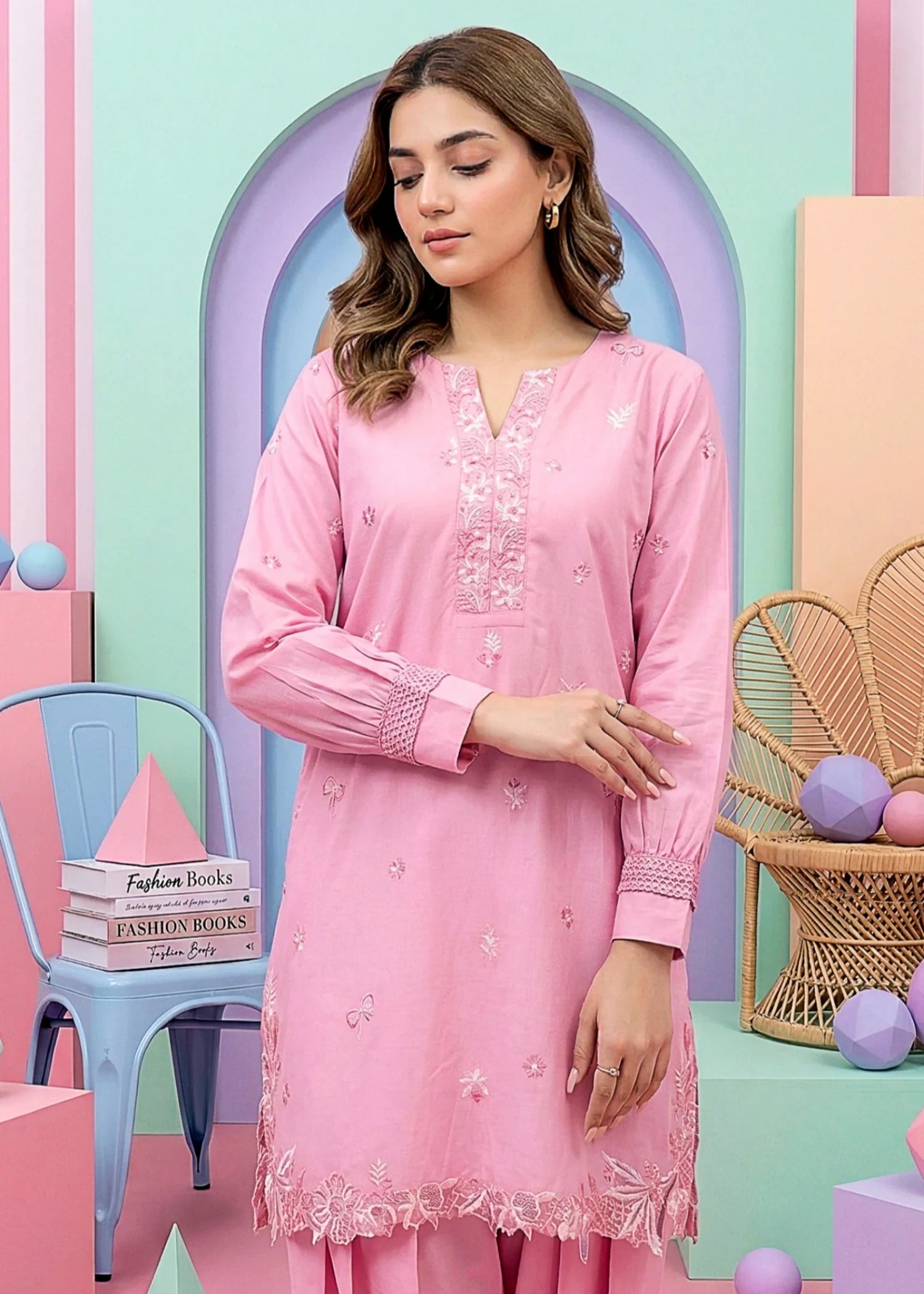 lawn Kurta Set in Cotton candy