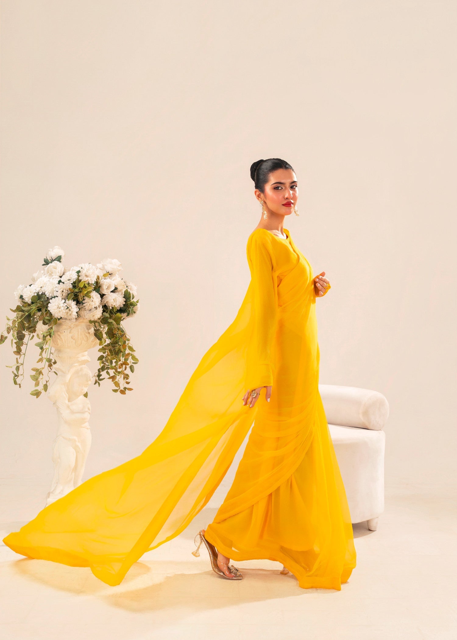 chiffon Saree in Yellow