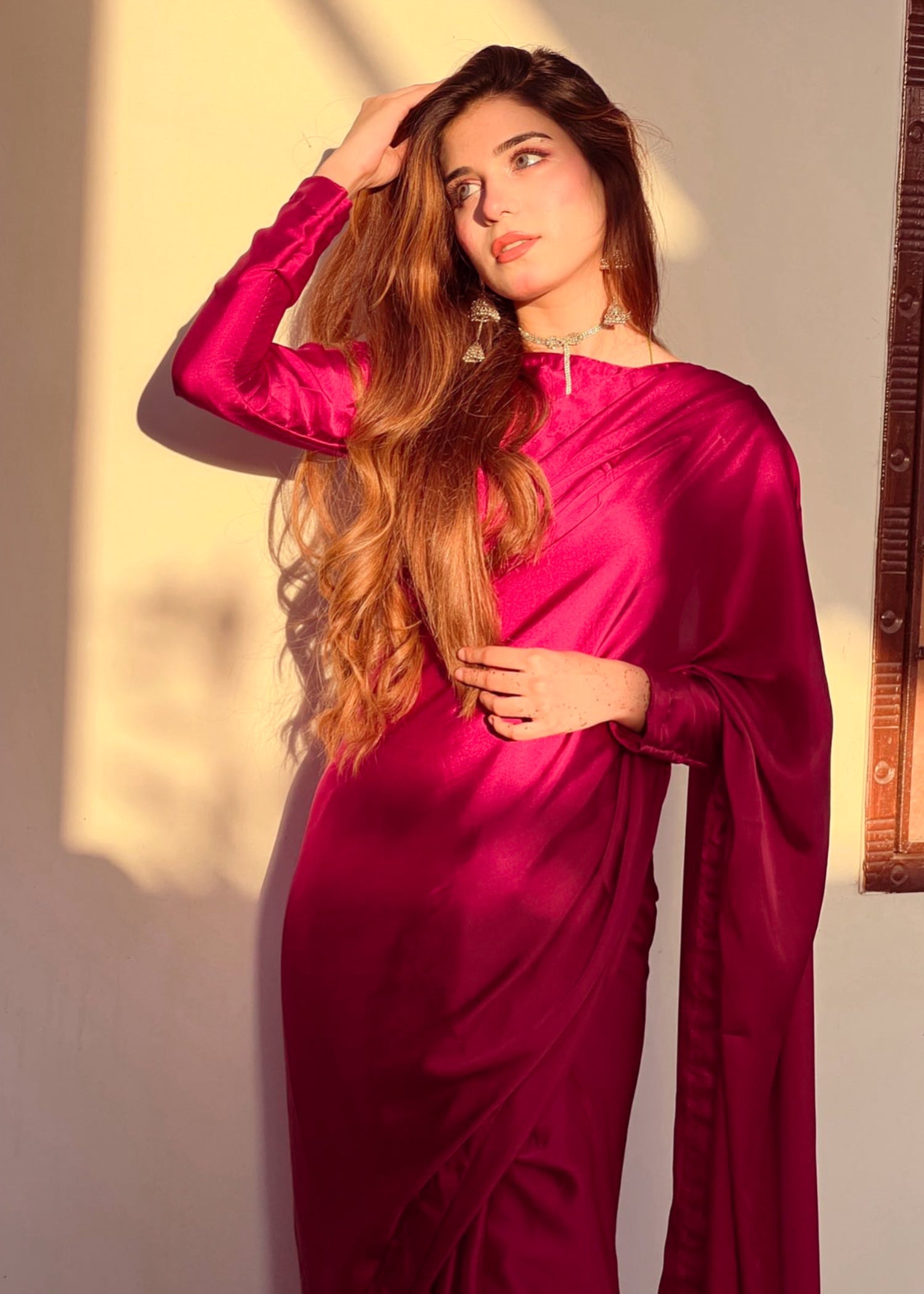 poly silk Saree in Raspberry pink