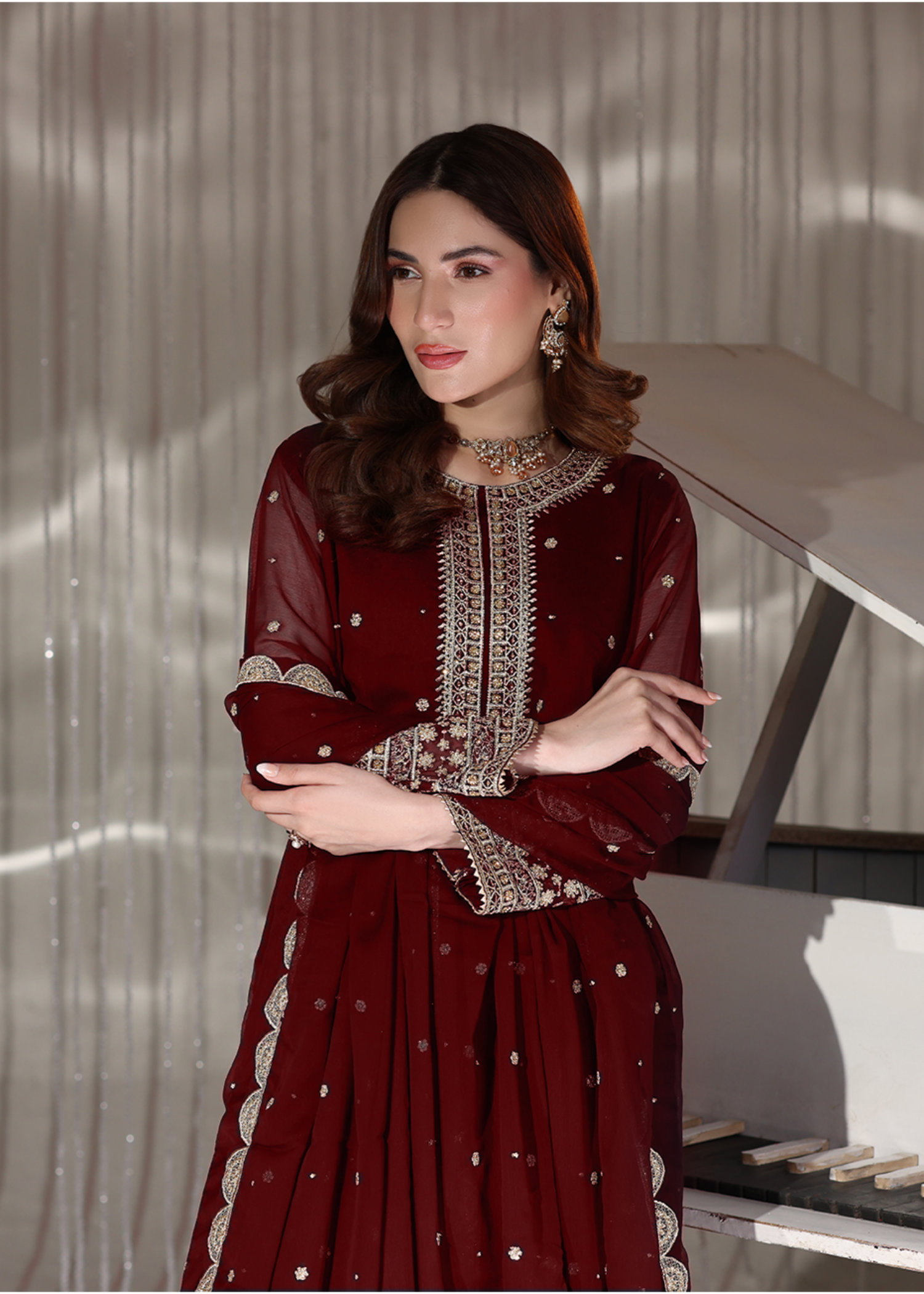 pk chiffon Lehenga in Maroon
