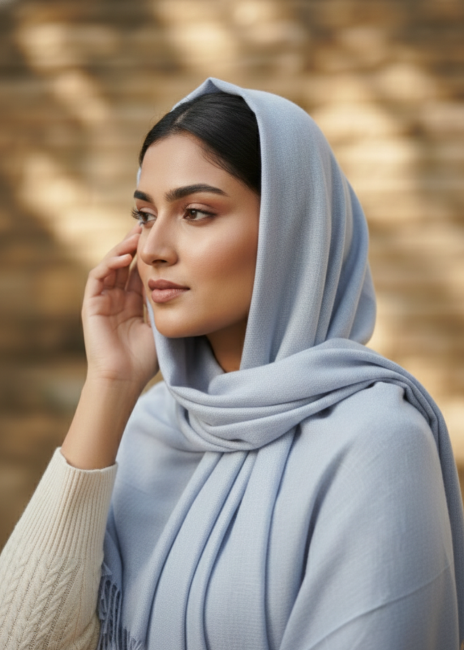 cashmere wool Hijab in Light blue