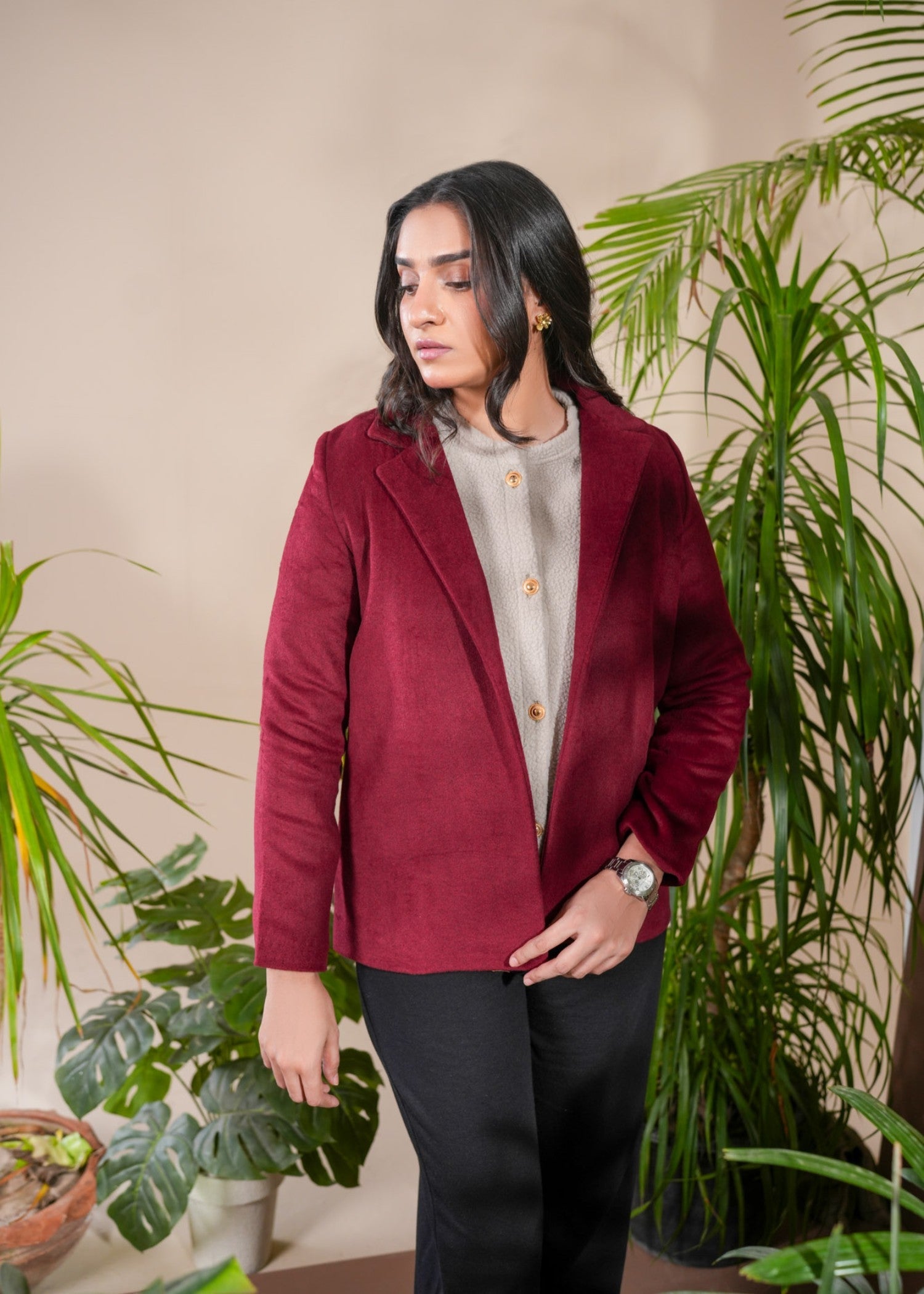 wool Coat in Maroon
