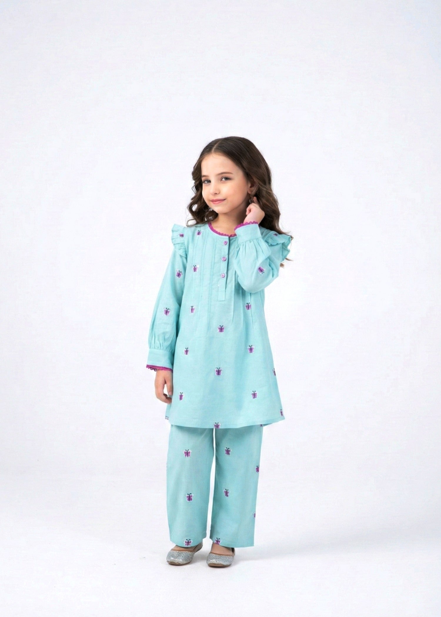 cotton Short Frock in Light blue