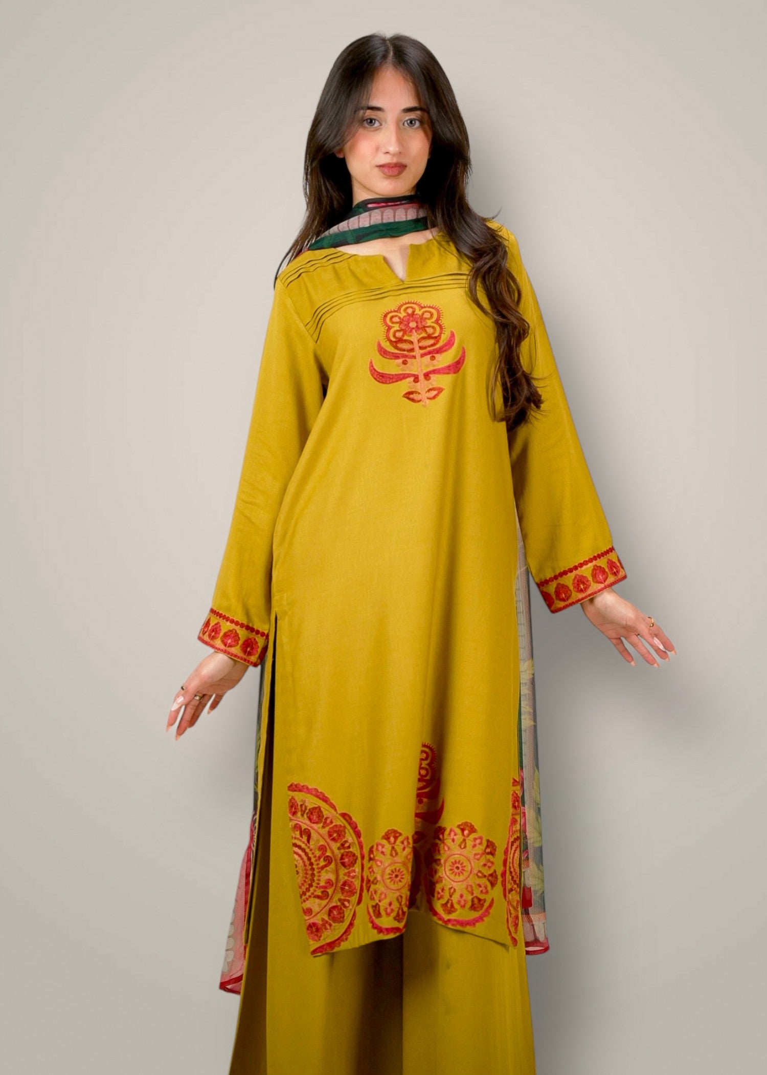 khaddar Kurta Set in Ochre orange