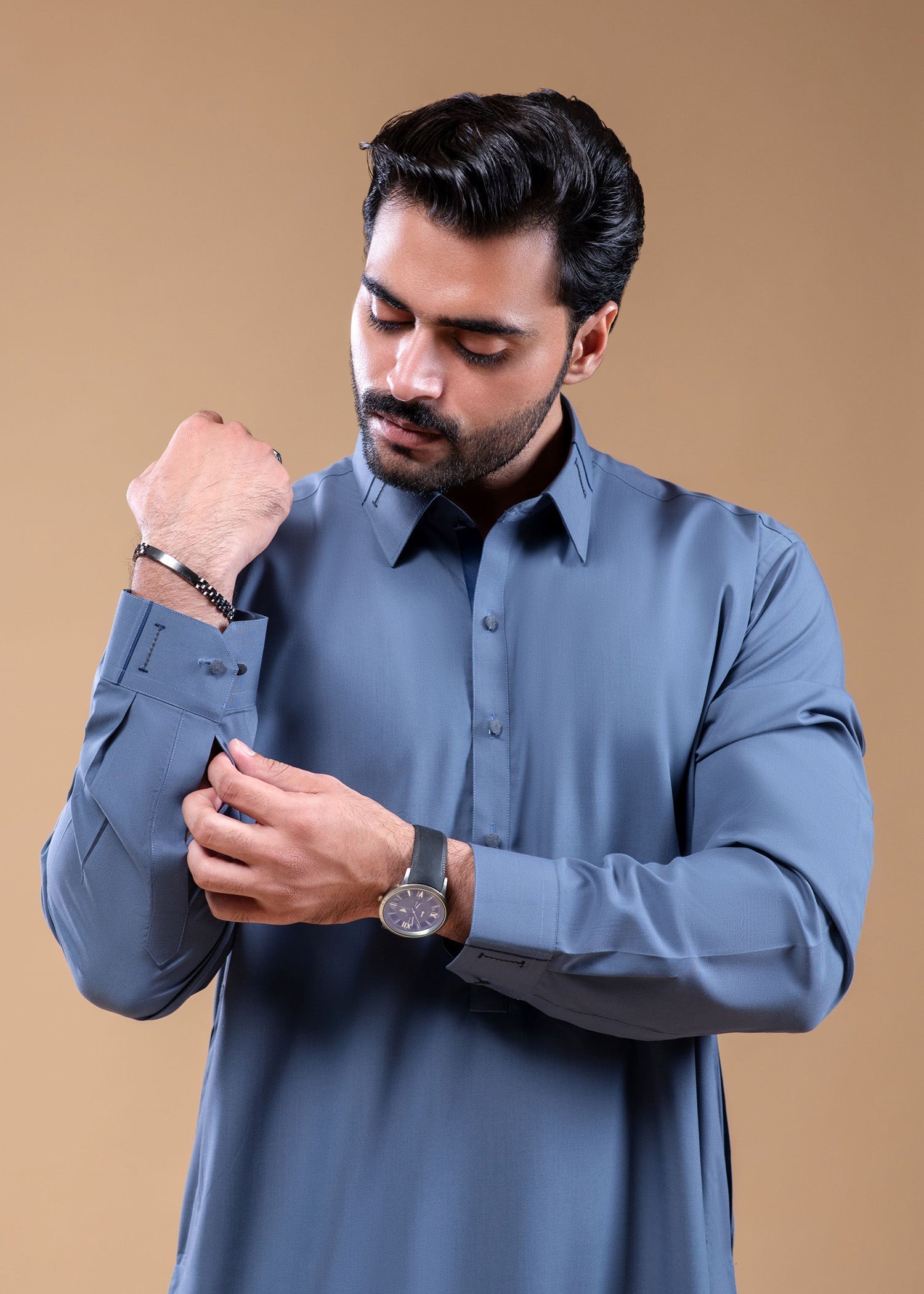 wash & wear Shalwar Kameez in Slate blue