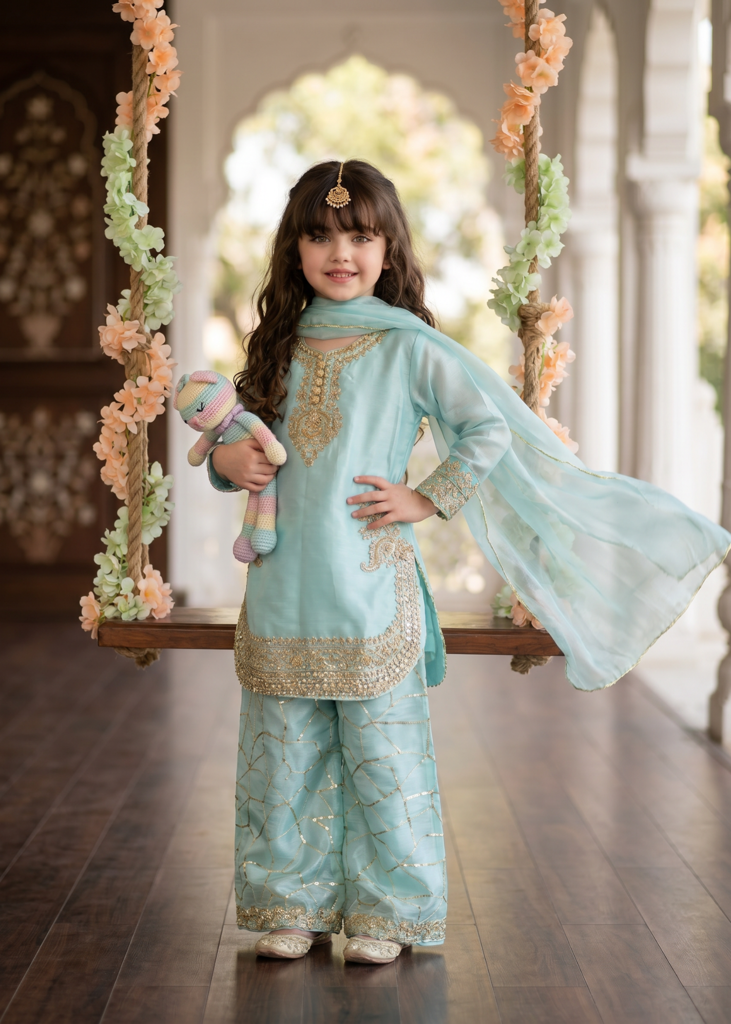 satin silk Kurta Set in Ice blue