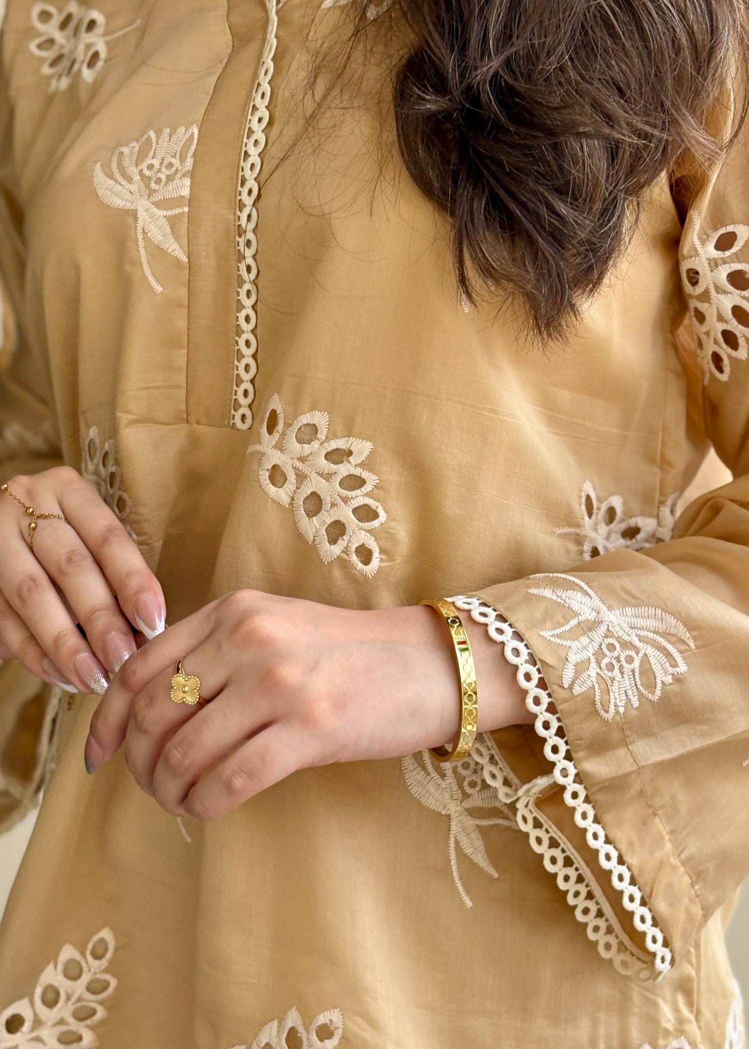 paper lawn Co Ord Sets in Golden brown