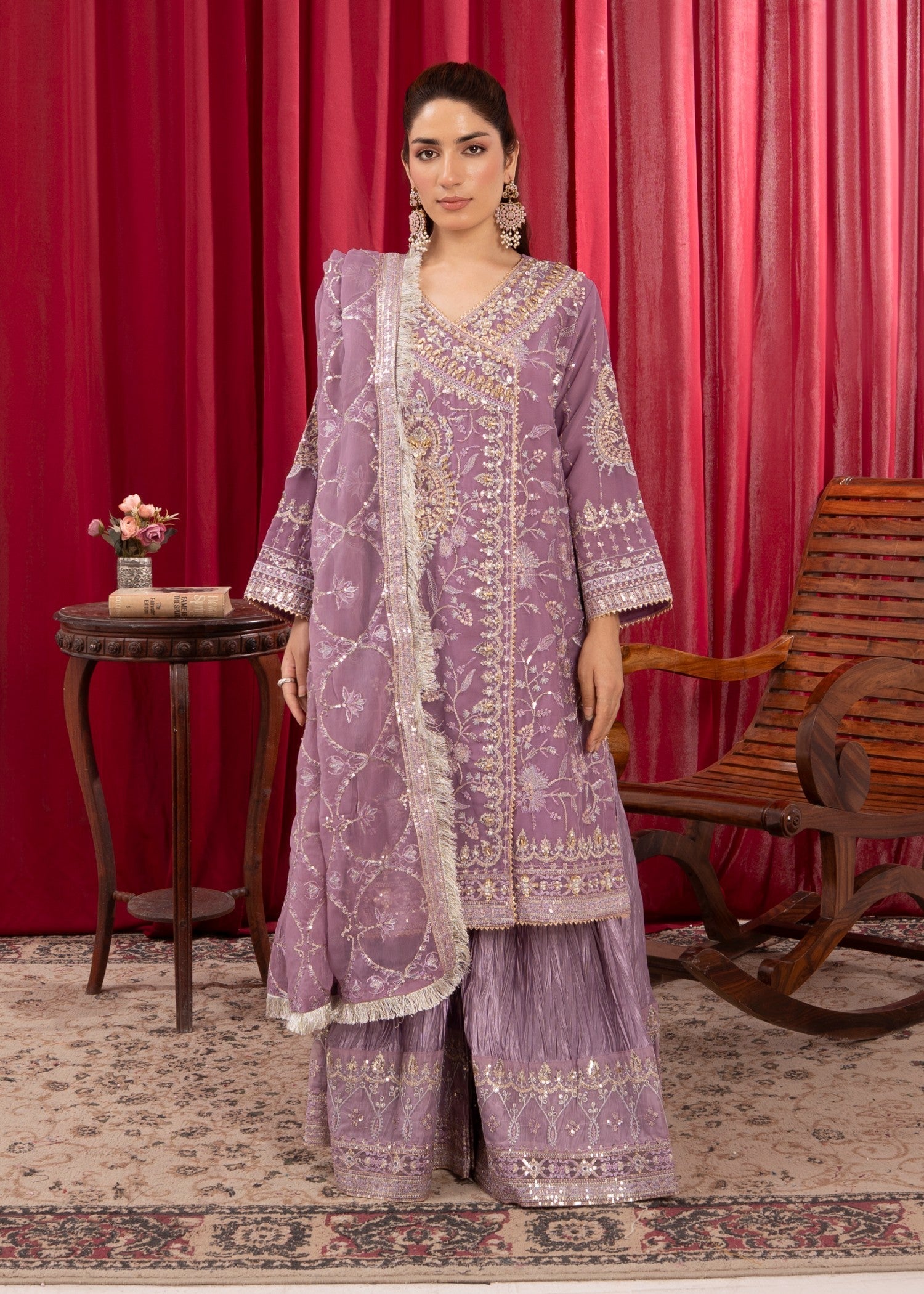 chiffon Angrakha in Mauve pink