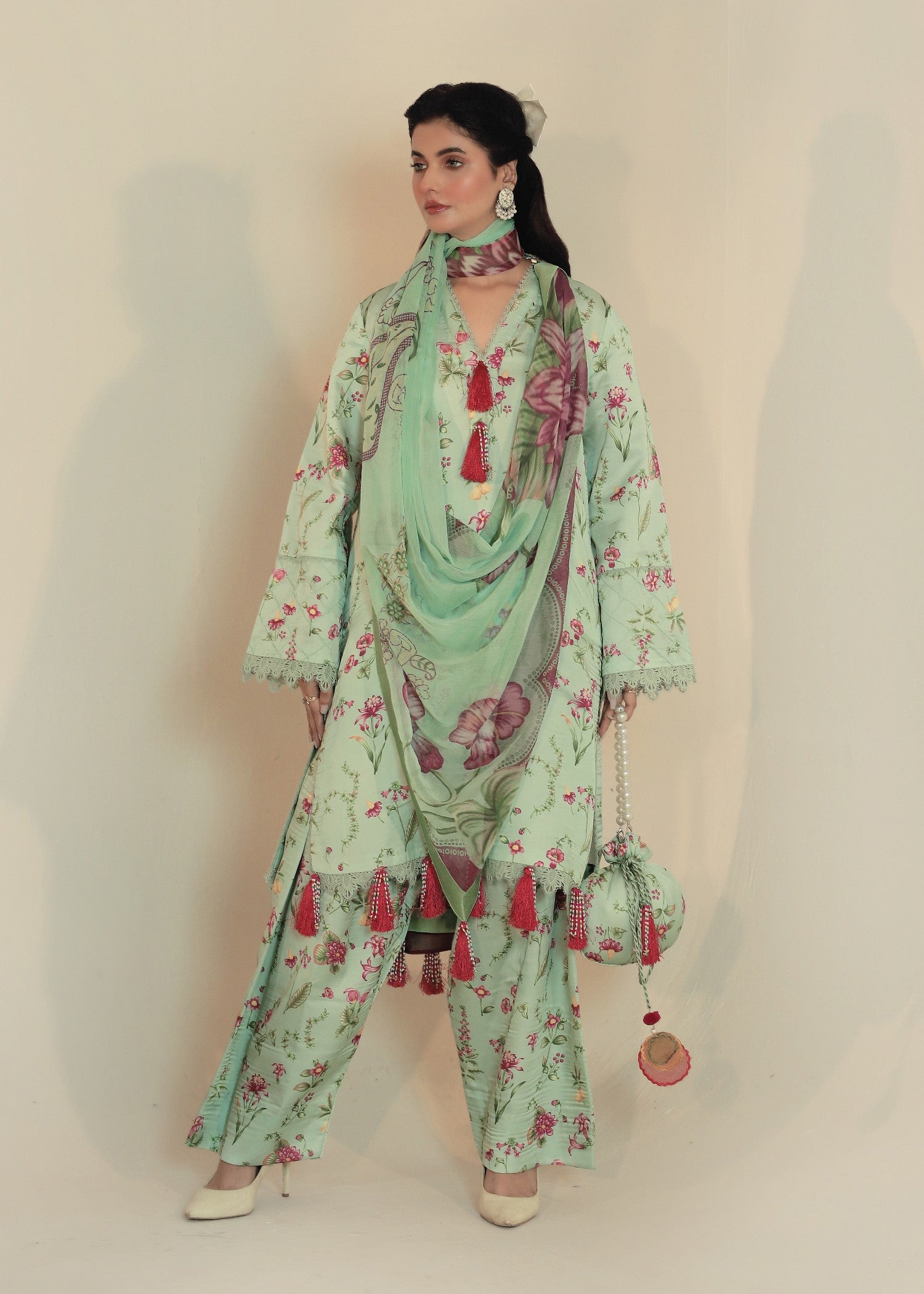 crepe silk Unstitched in Mint green