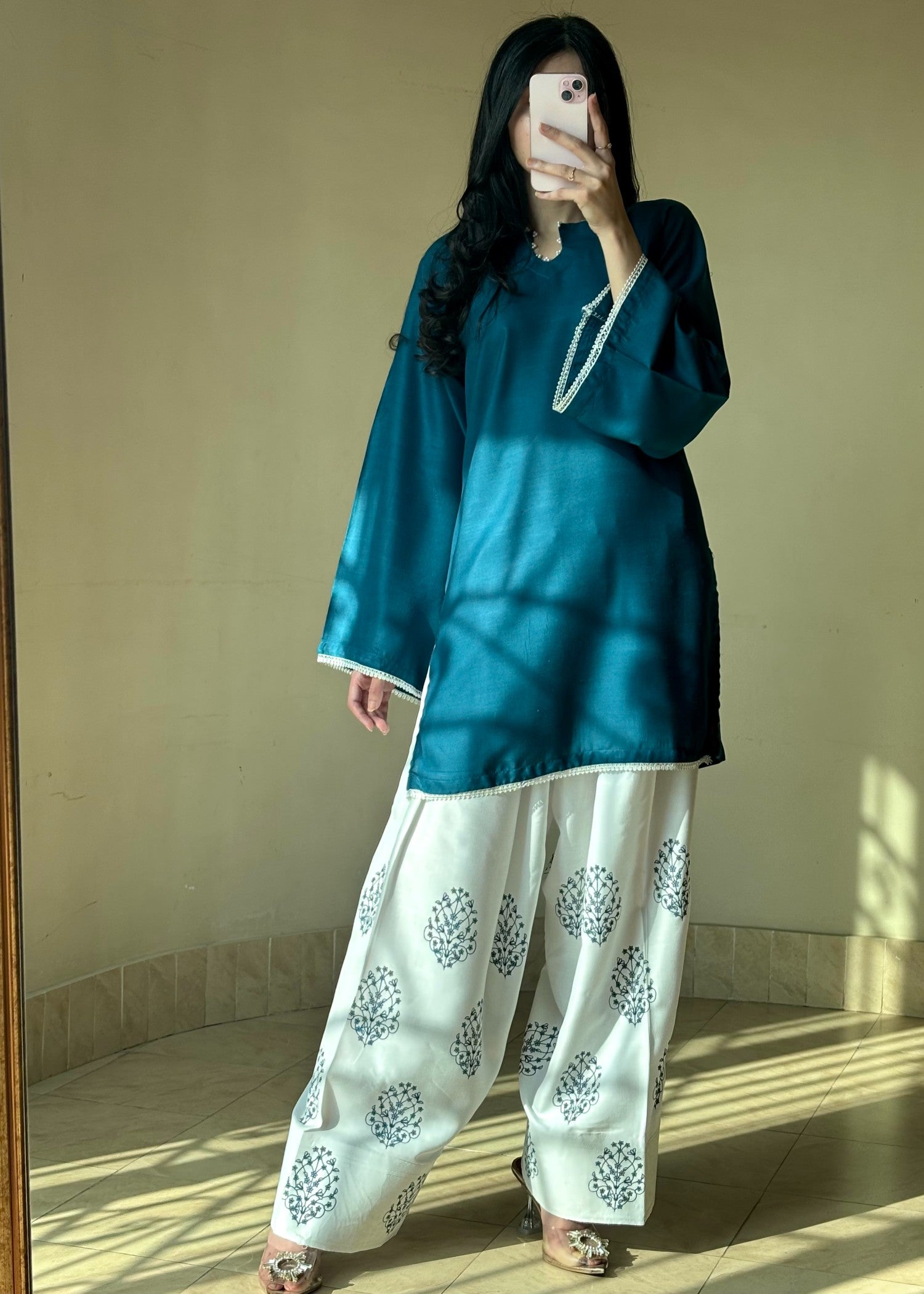 linen Kurta Set in Teal