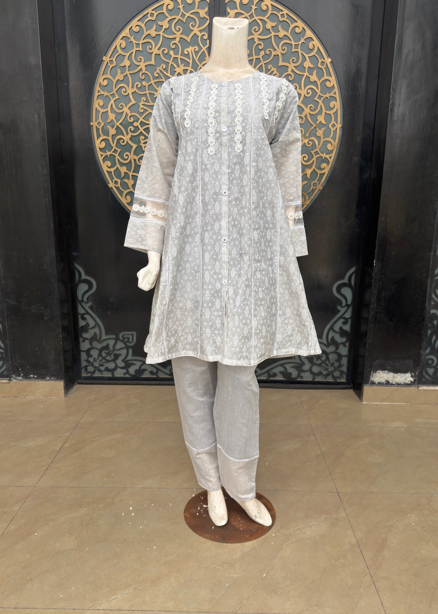 paper lawn Short Frock in Silver