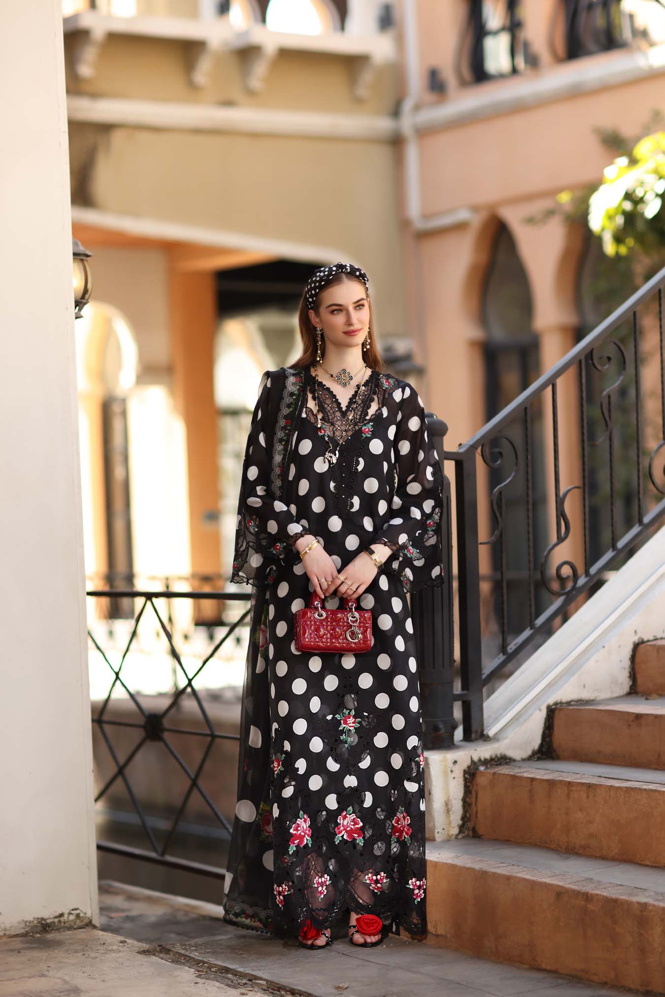 Noor Eid Luxe Printskhaas Lawn – D4 - A - Black Polka
