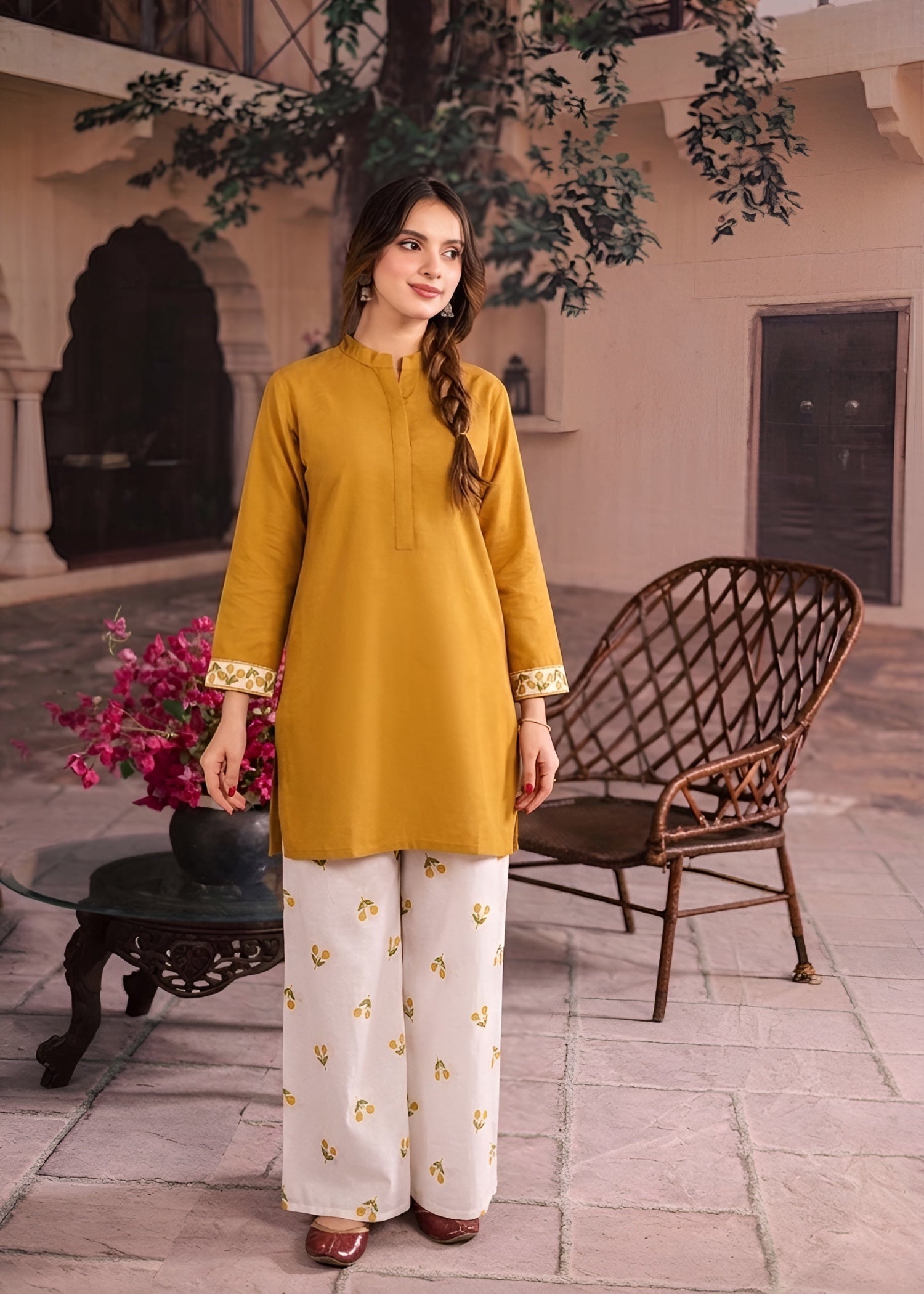 cotton Kurta Set in Saffron