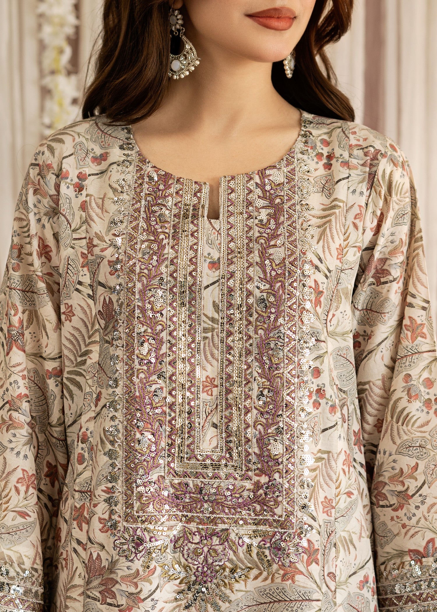 lawn Kurta Set in Peach pink, antique white