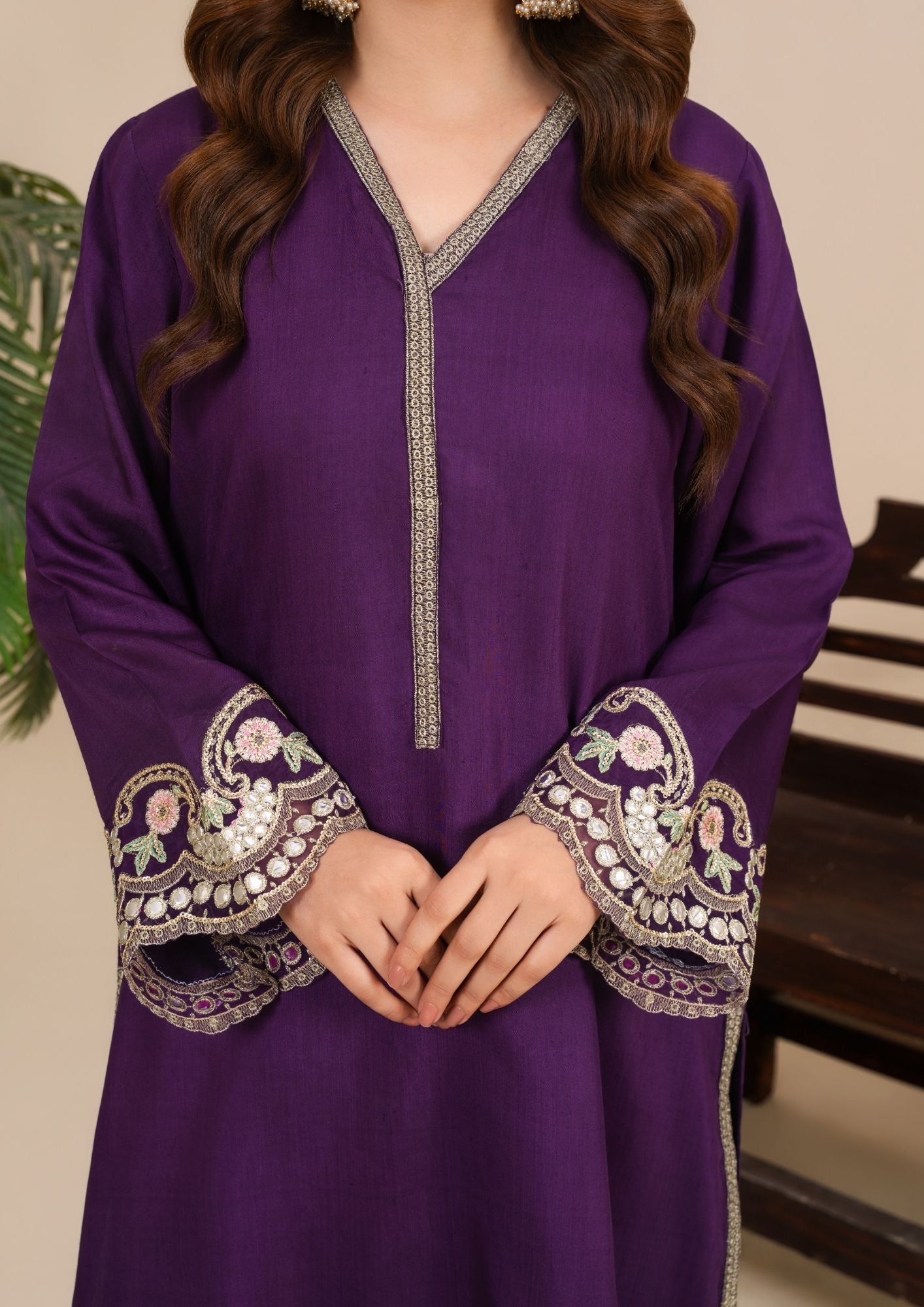 viscose thai silk Kurta Set in Plum