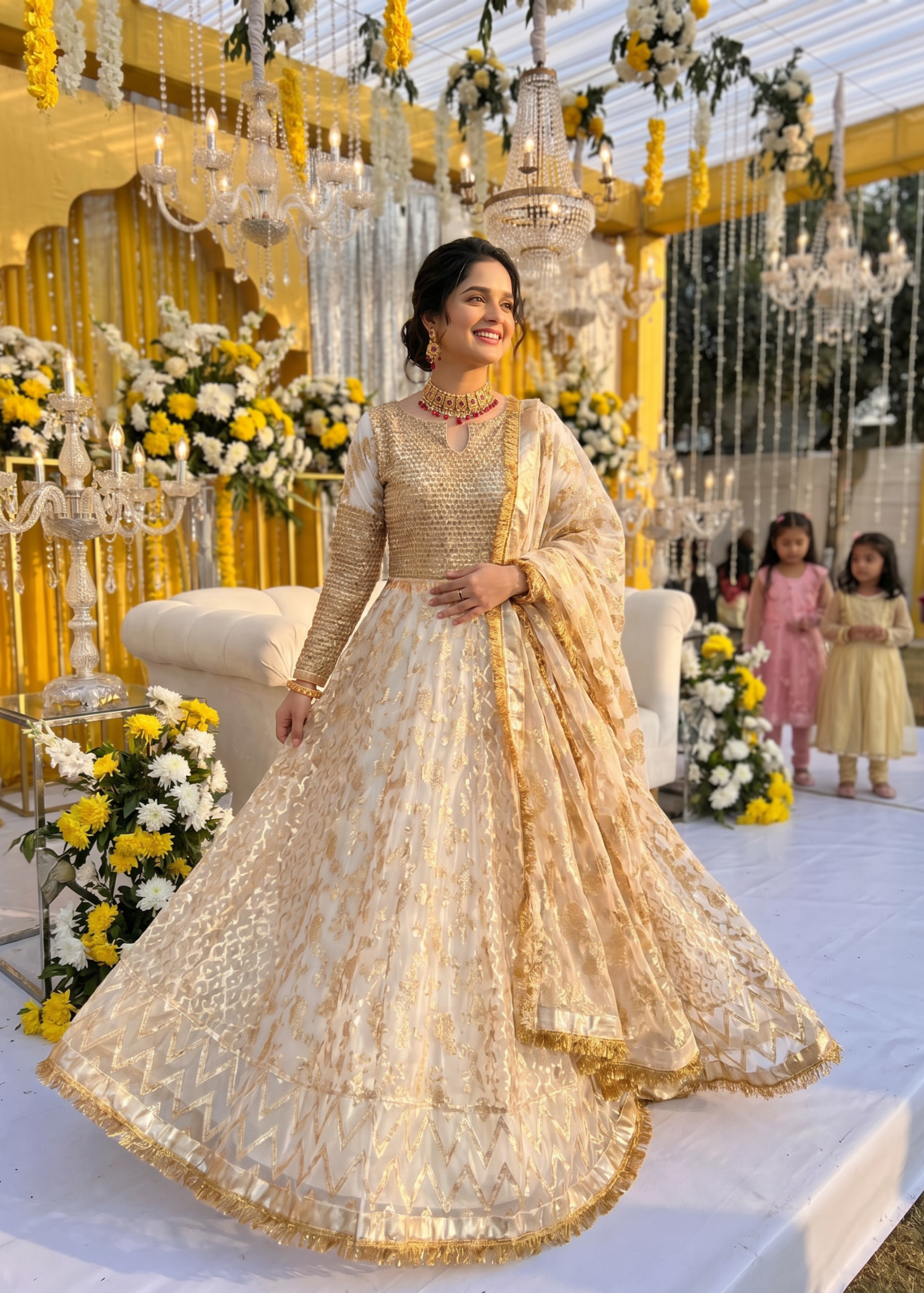 raw silk Lehenga in Gold