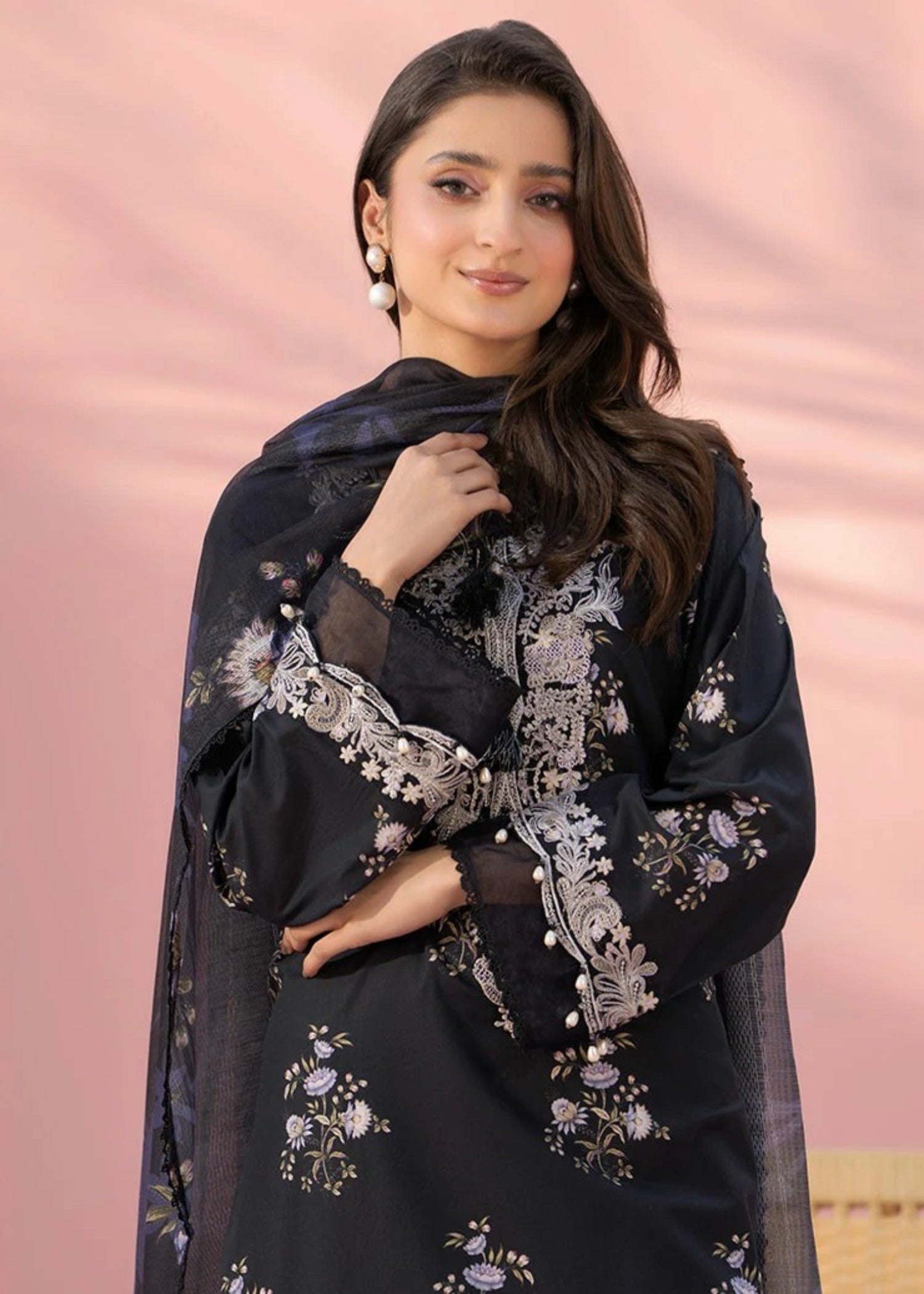 cambric Kurta Set in Black