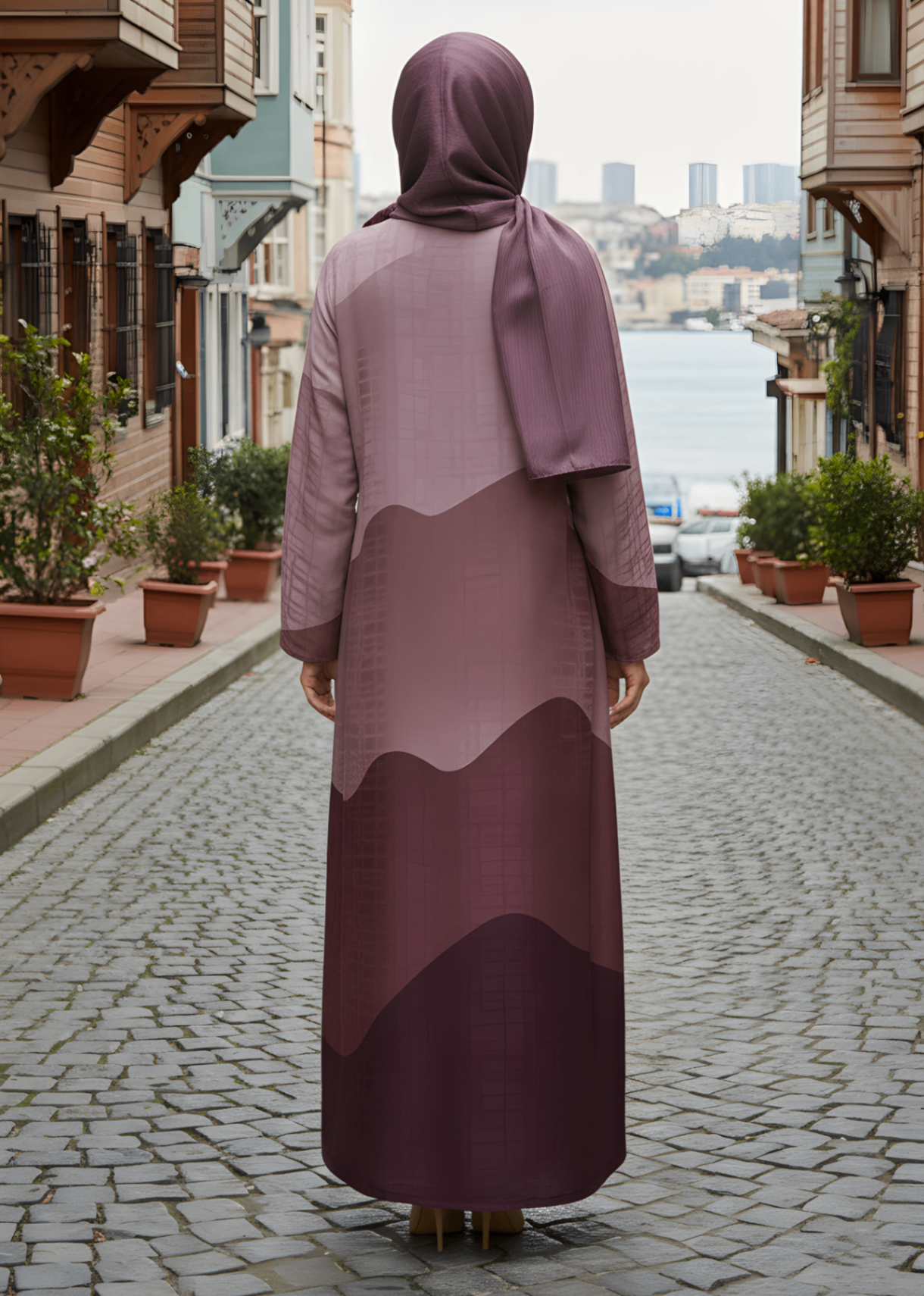 jacquard georgette Abaya in Maroon