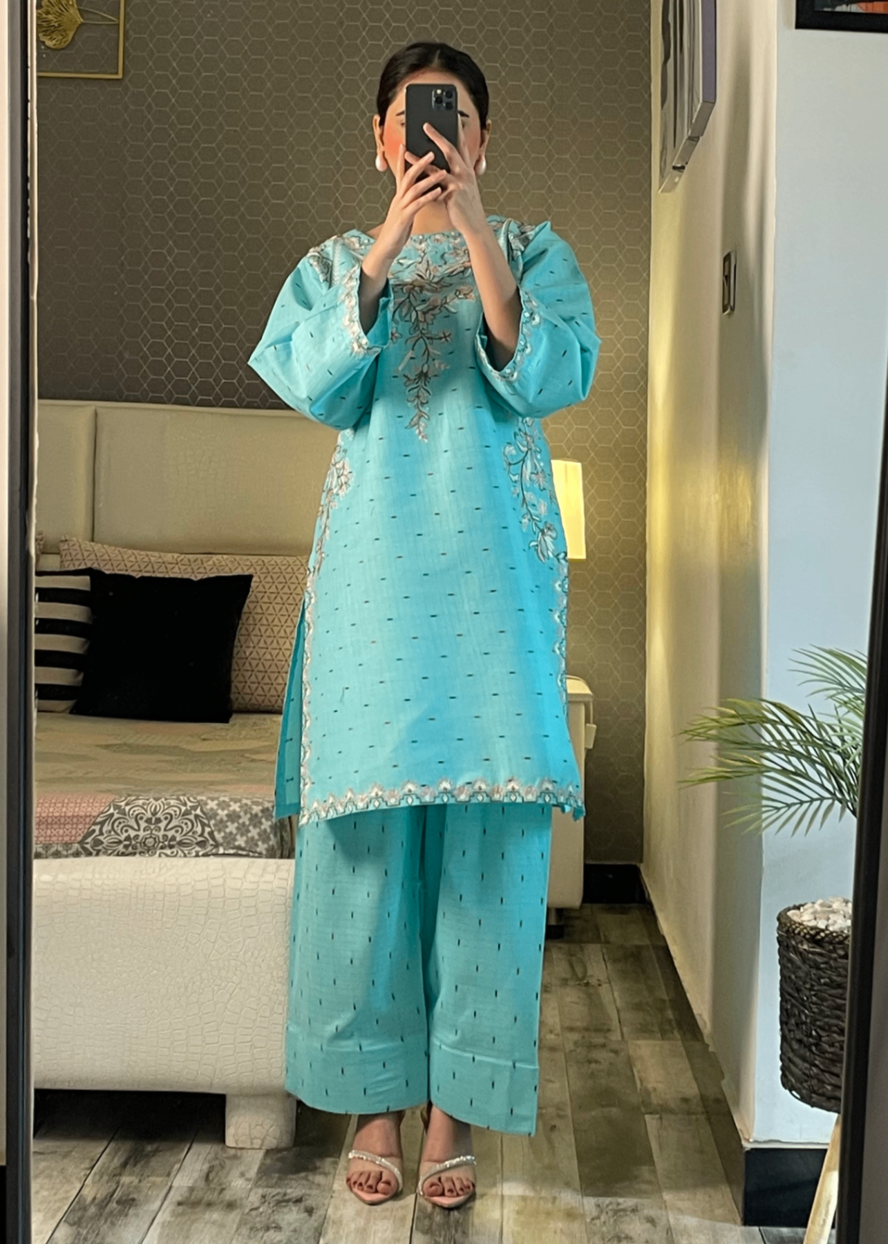 cotton Kurta Set in Pacific blue