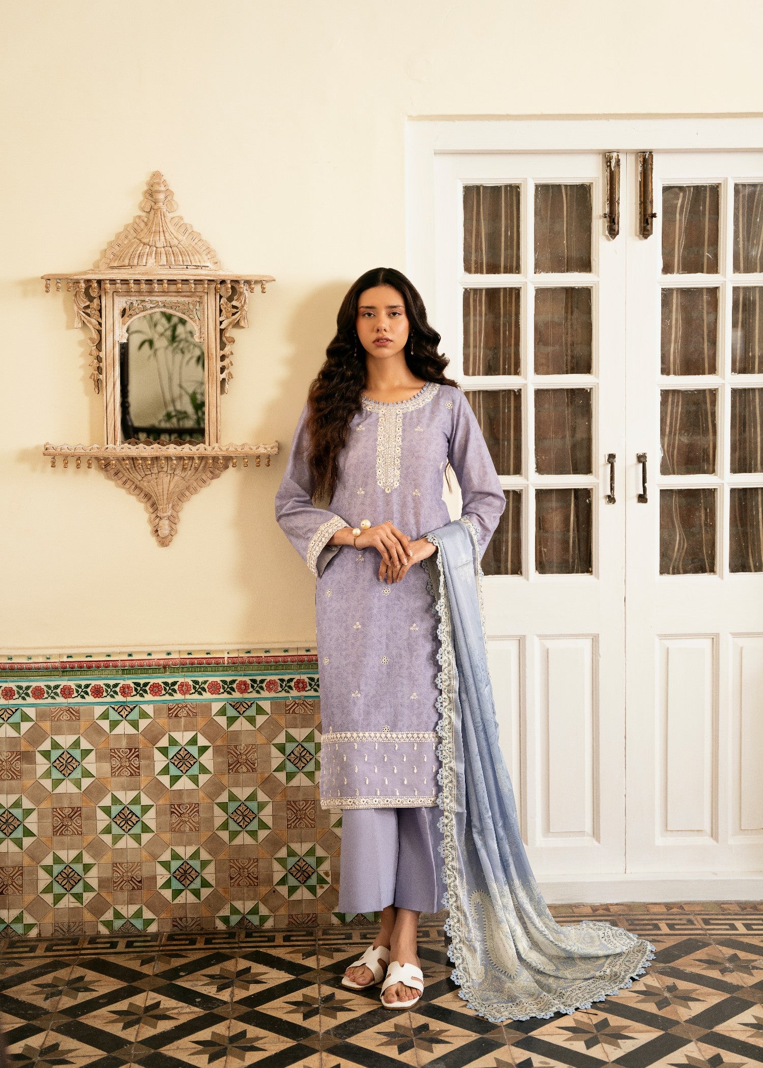 pure cotton Unstitched in Lilac