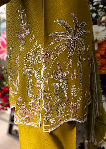 textured lawn Kurta Set in Olive green