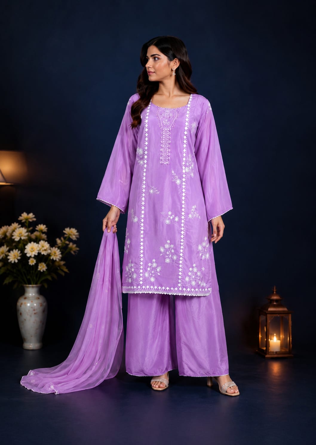 raw silk Kurta Set in Purple