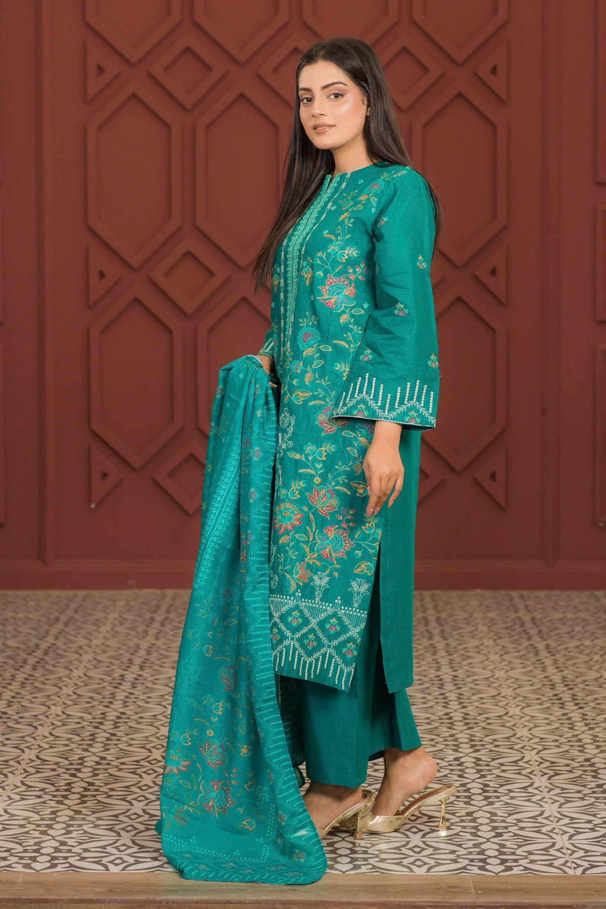 lawn voile Kurta Set in Sea green